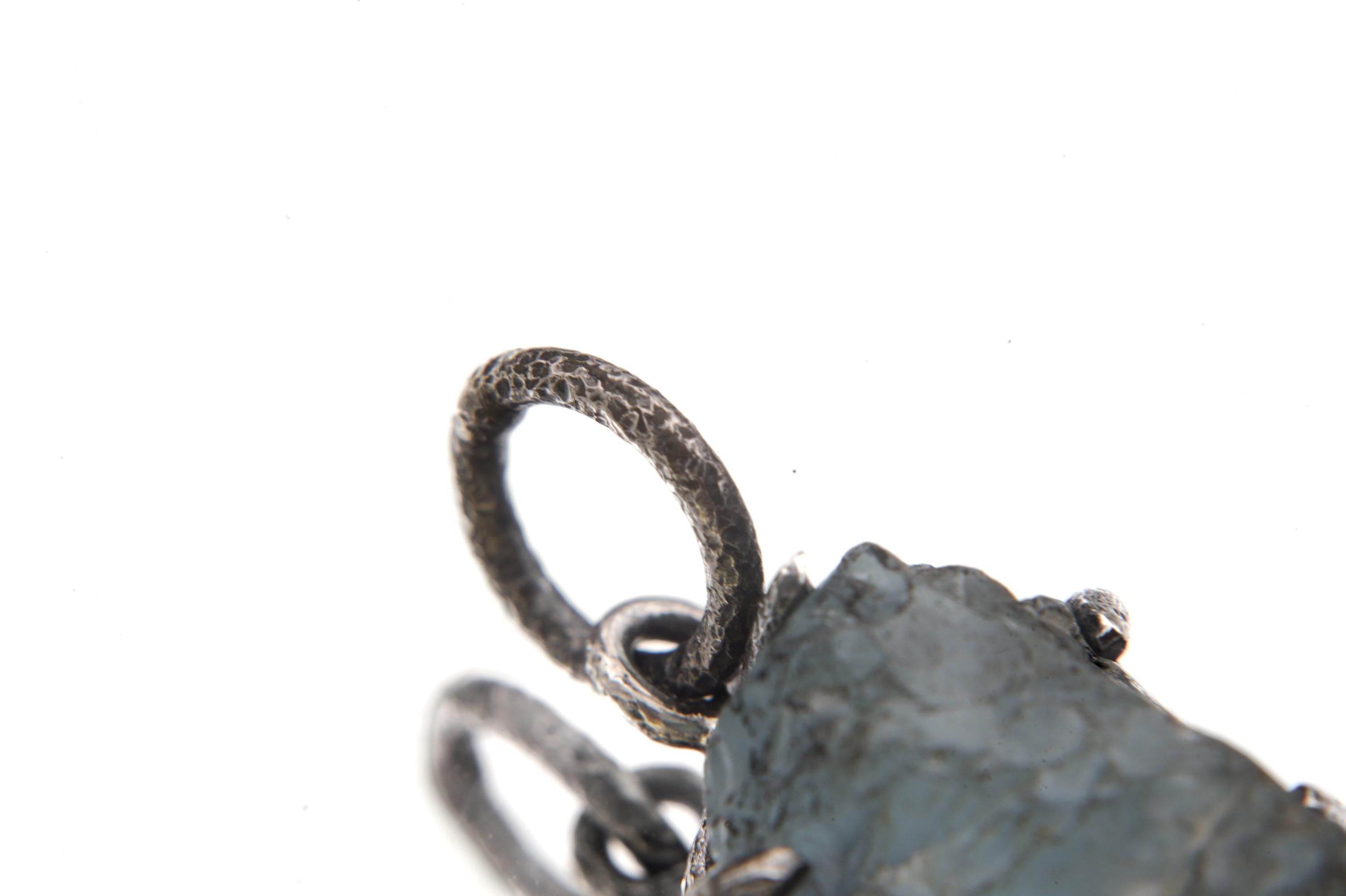 Dark Blue Facet Grade Natural Gem Aquamarine Chunk Pendant Sterling Silver Claw Setting, Hammer Texture, Oxidized Finish, March Birthstone