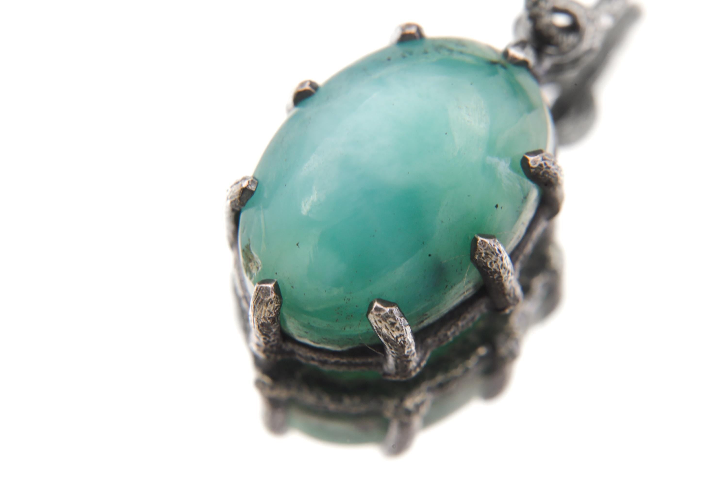 AAA Grade Oval Larimar (Pectolite) Cabochon Pendant, 925 Sterling Silver, Hammer Textured Oxidized Claw Setting, Calming Ocean Energy