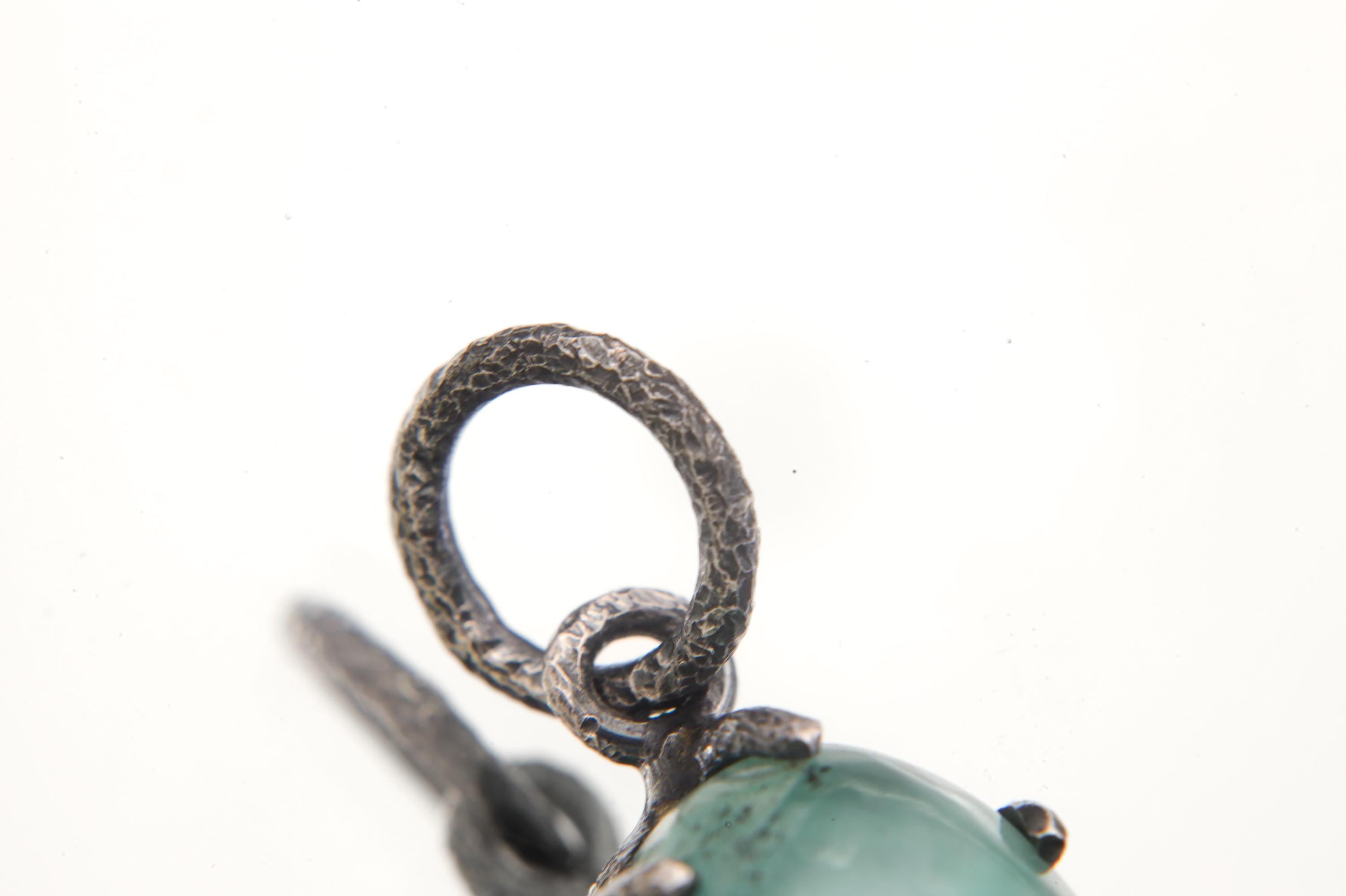 AAA Grade Oval Larimar (Pectolite) Cabochon Pendant, 925 Sterling Silver, Hammer Textured Oxidized Claw Setting, Calming Ocean Energy