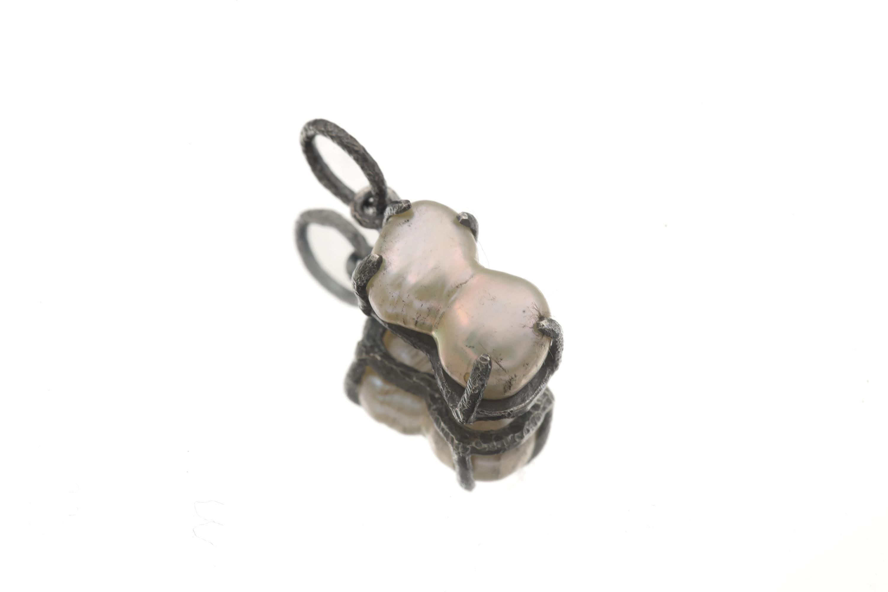 Twin Pearl Pendant, Baroque 925 Oxidized Silver, June Birthstone