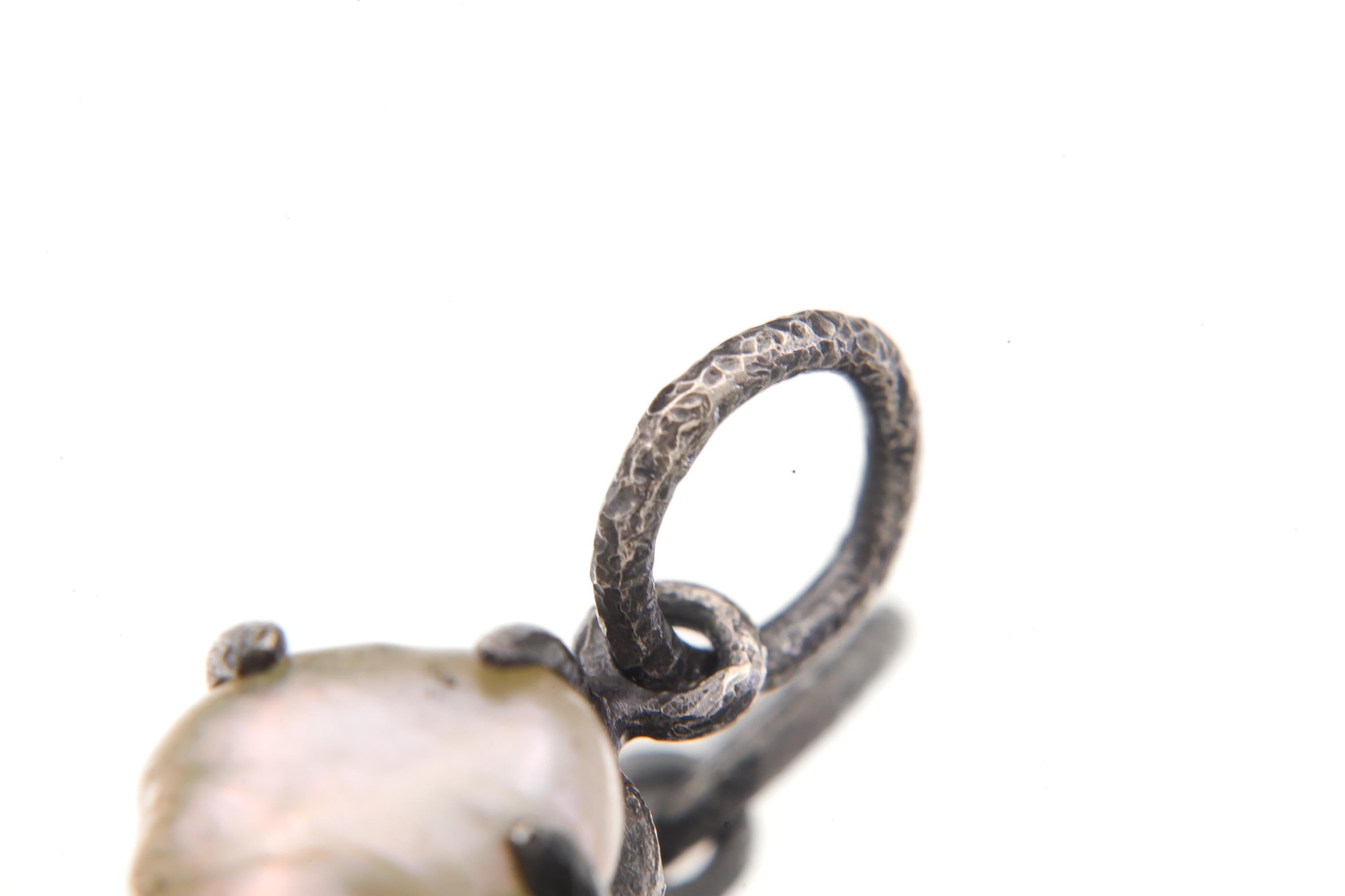 Twin Pearl Pendant, Baroque 925 Oxidized Silver, June Birthstone