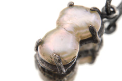 Twin Pearl Pendant, Baroque 925 Oxidized Silver, June Birthstone