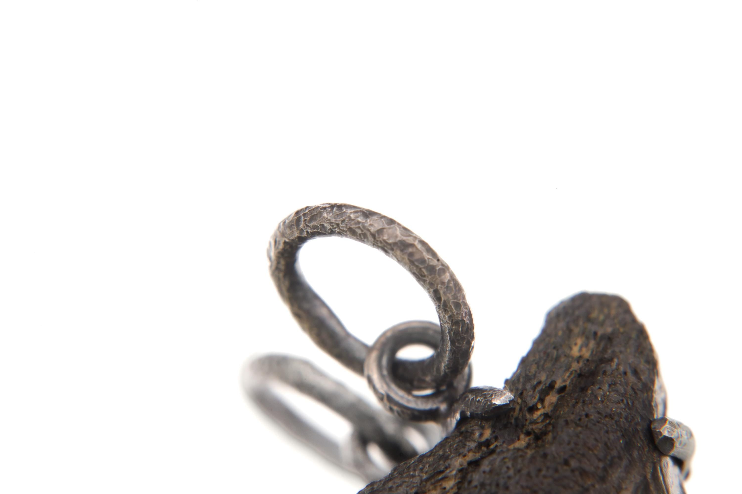 Megalodon Tooth Petrified Fossil Specimen Pendant, Sterling Silver Claw Setting, Oxidized Hammer Finish, Unique Fossil Jewelry Gift