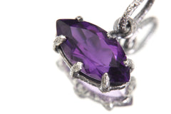 Facet Cut Eye Shaped Natural High Grade Dark Purple Amethyst 925 Silver Oxidized Hammer Texture Healing Crystal Jewelry, Crown Chakra Gift