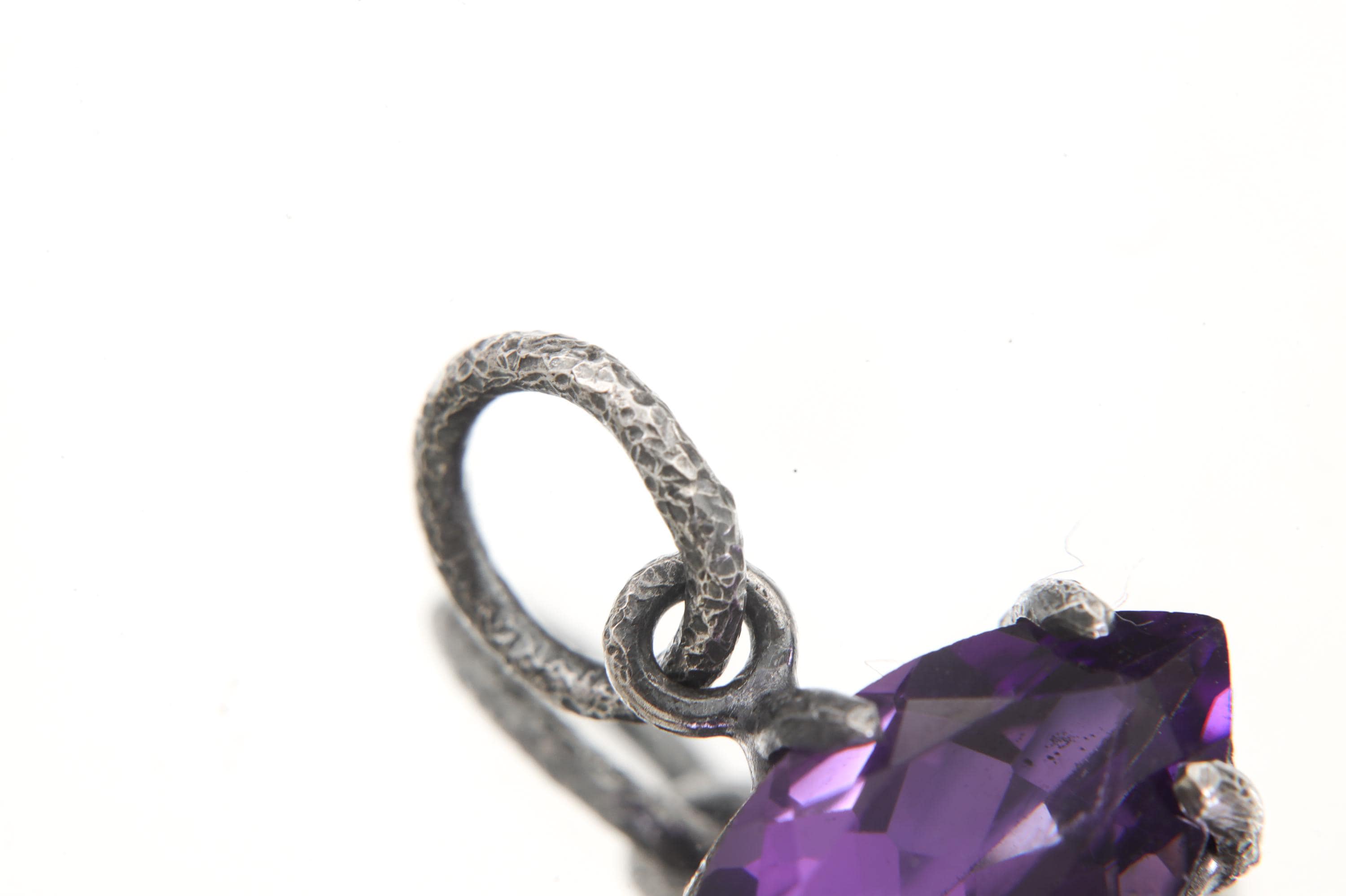 Amethyst Eye Pendant, Oxidized 925 Silver, Sand Texture