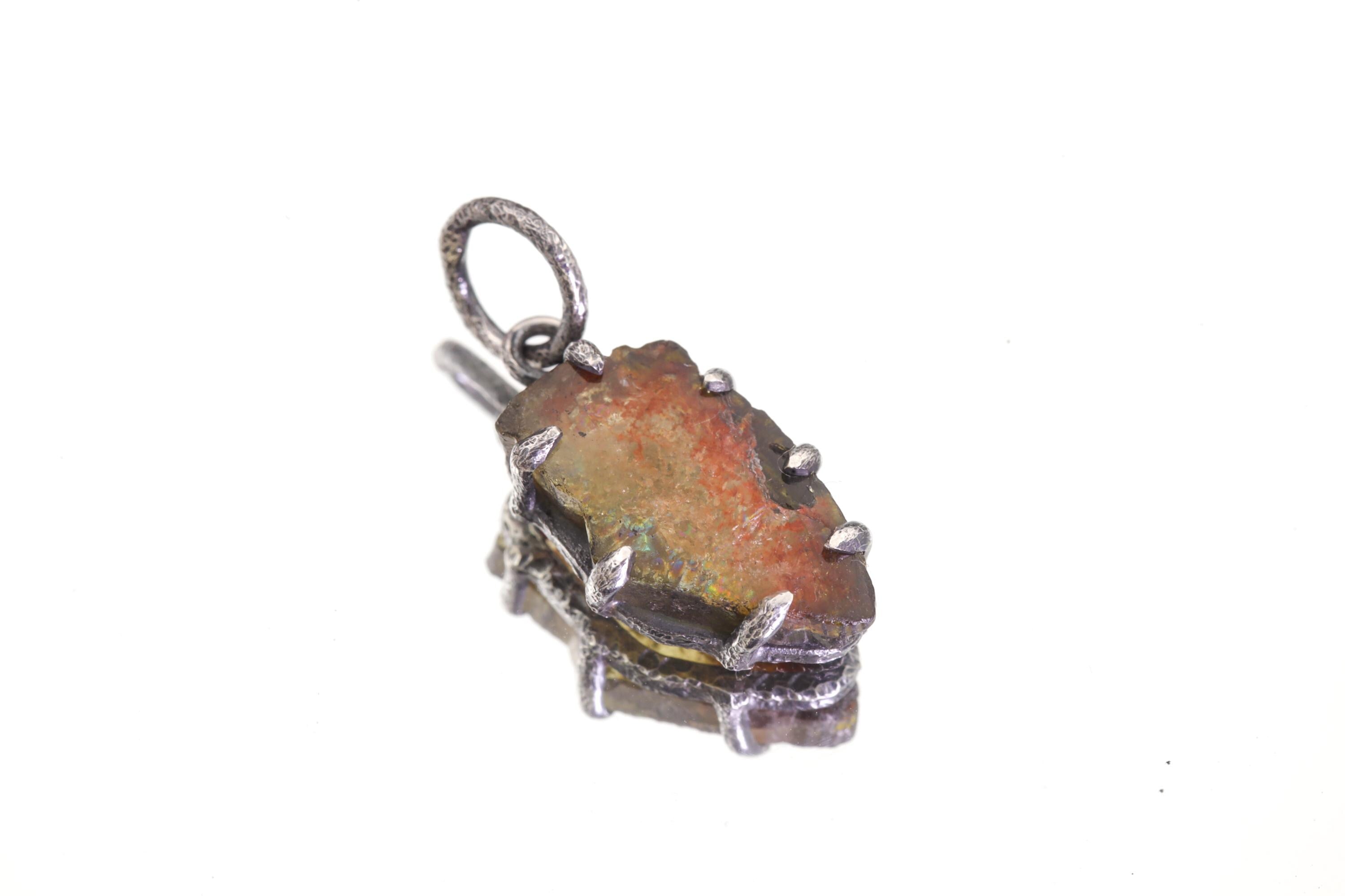 Watermelon Tourmaline Pendant, Oxidized Sterling Silver, Claw Setting