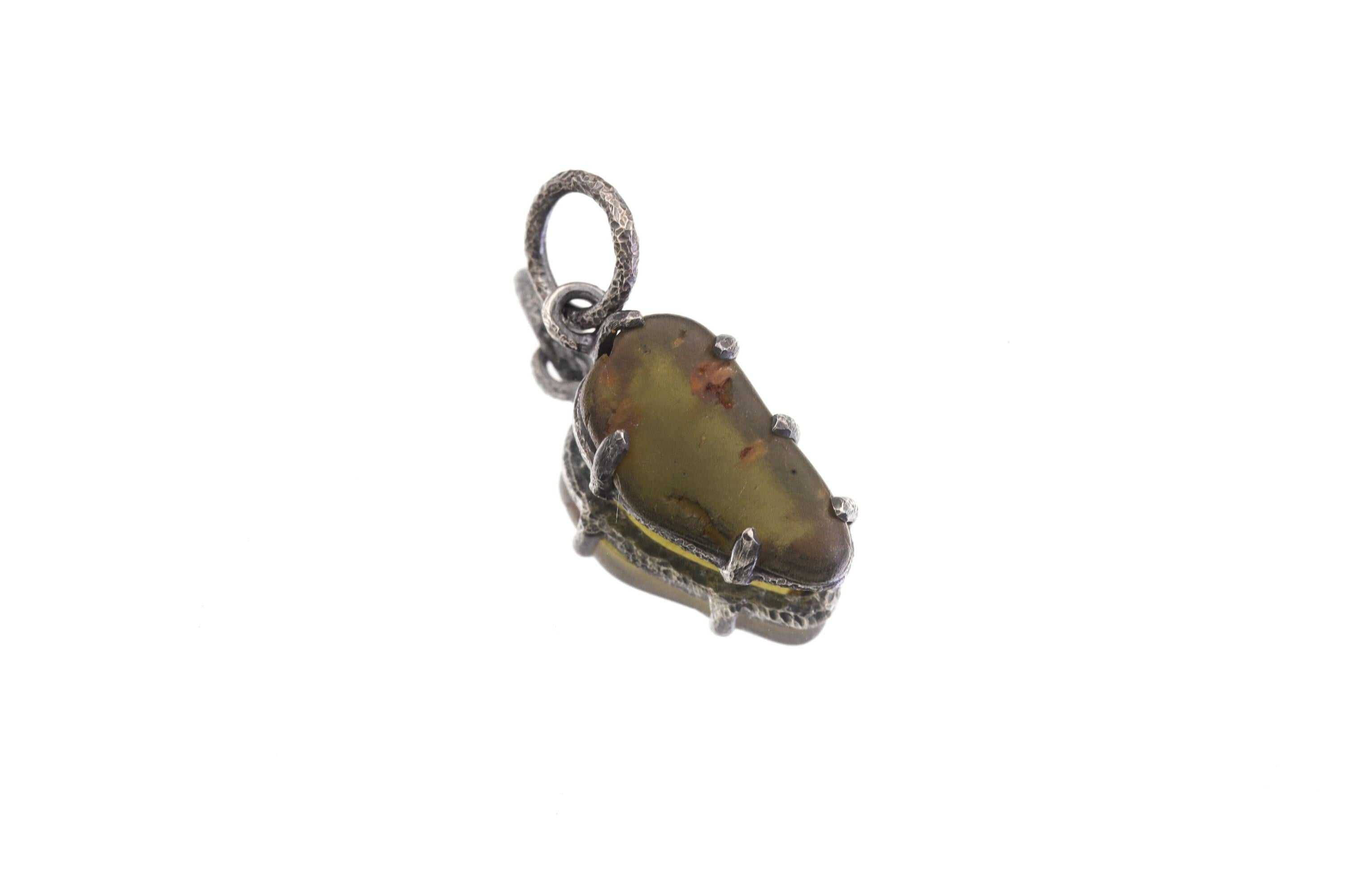 Australian Peridot Pendant, Hammered Sterling Silver, Heart Chakra