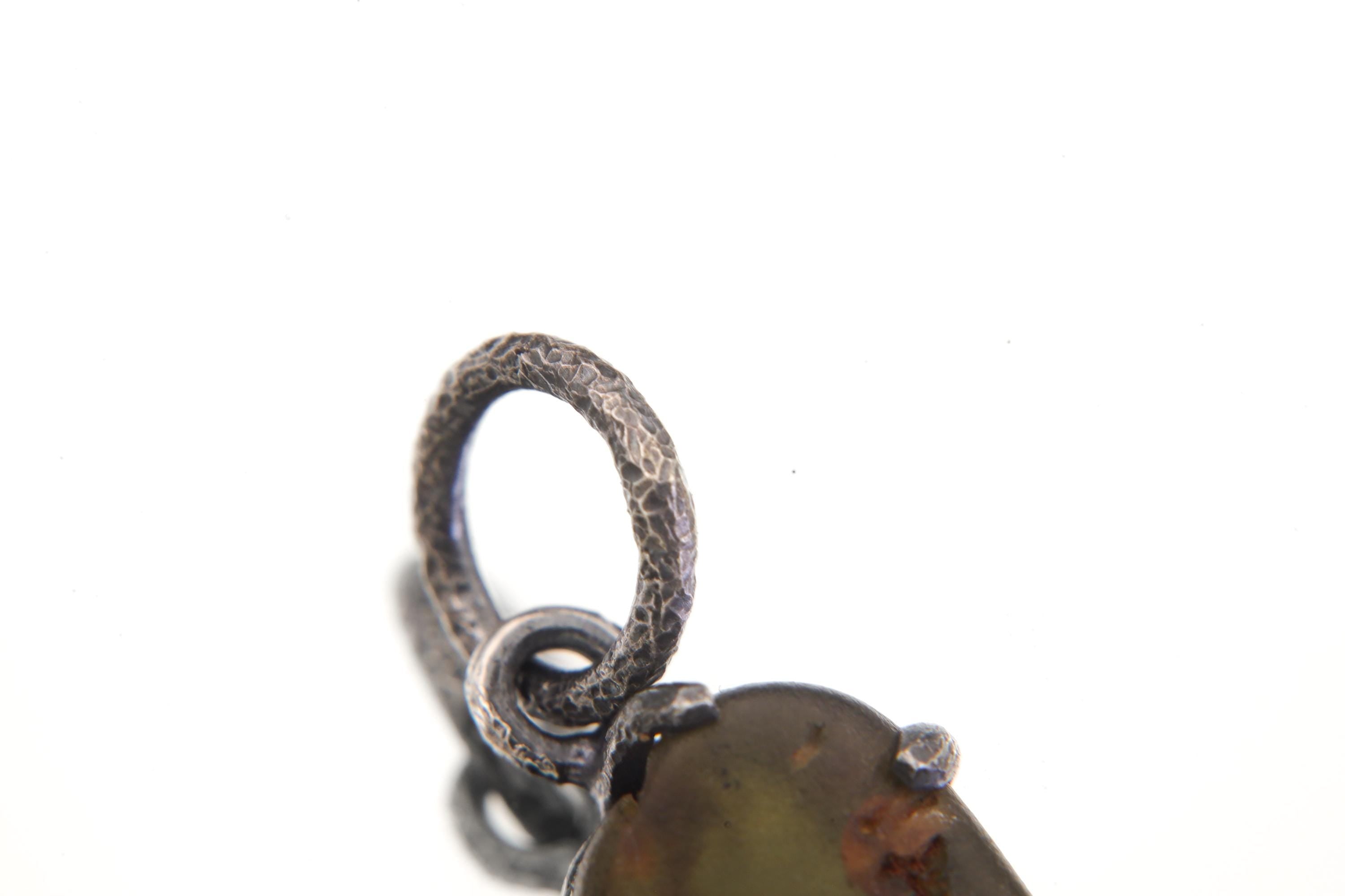 Australian River Tumbled Natural Gem Peridot Pendant, Sterling Silver,Claw Setting, Hammer Textured Oxidized Finish, Heart Chakra Jewelry