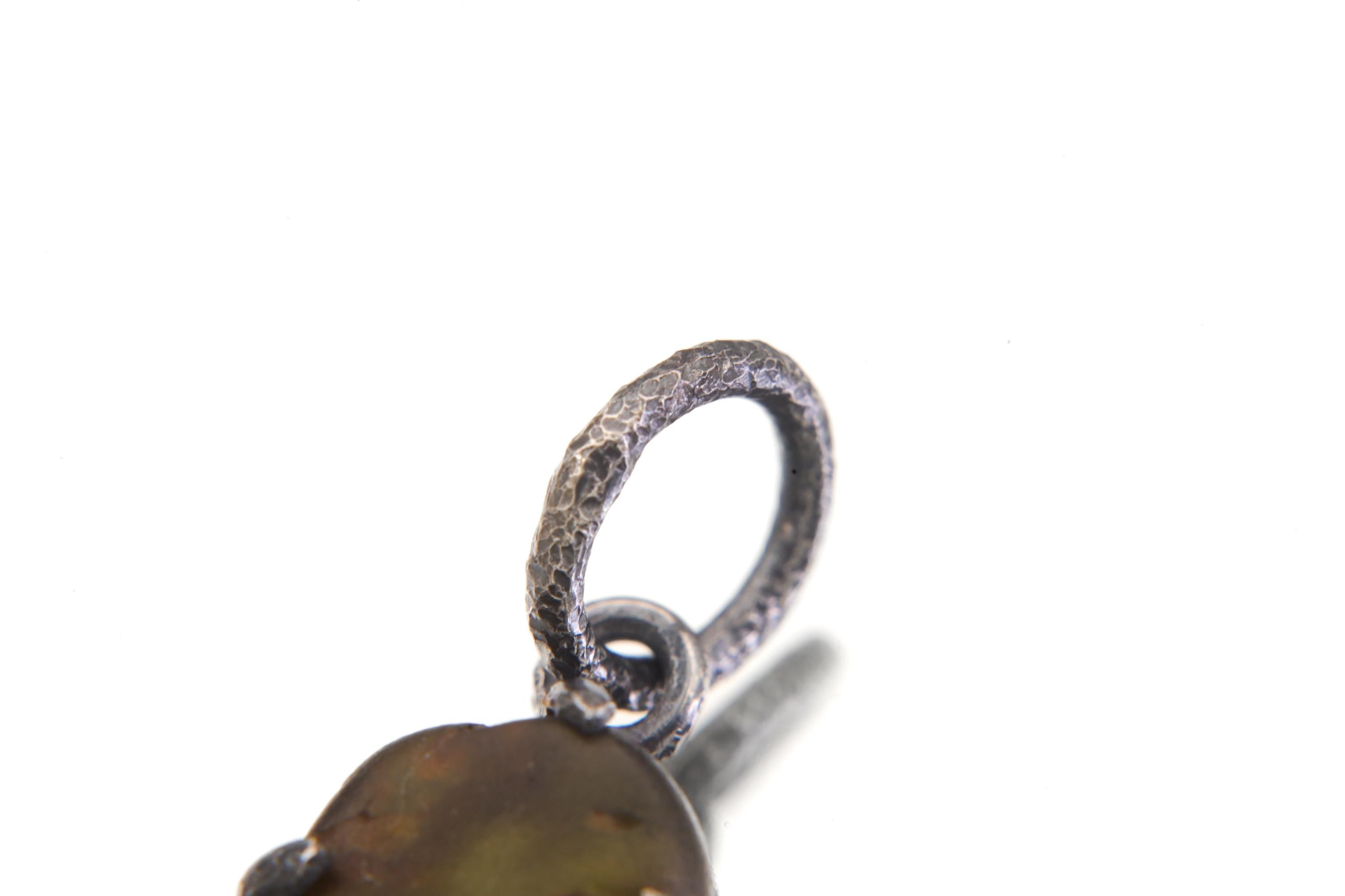 Australian River Tumbled Natural Gem Peridot Pendant, Sterling Silver,Claw Setting, Hammer Textured Oxidized Finish, Heart Chakra Jewelry