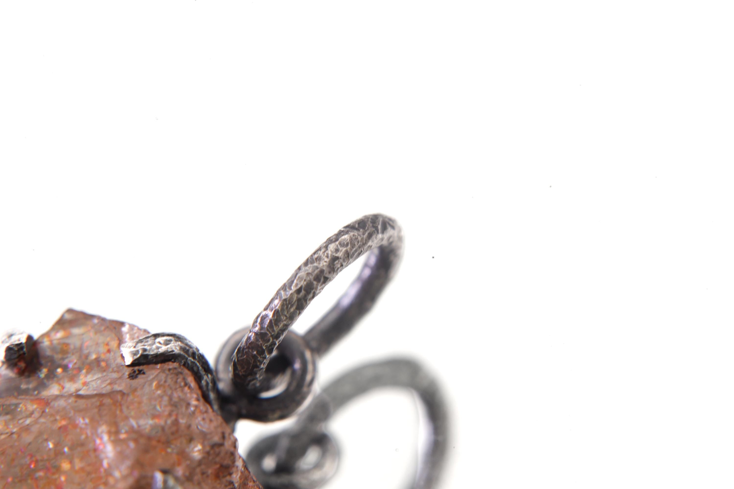 Raw Sunstone Pendant, Hammered Sterling Silver Claw Setting, Healing Jewelry
