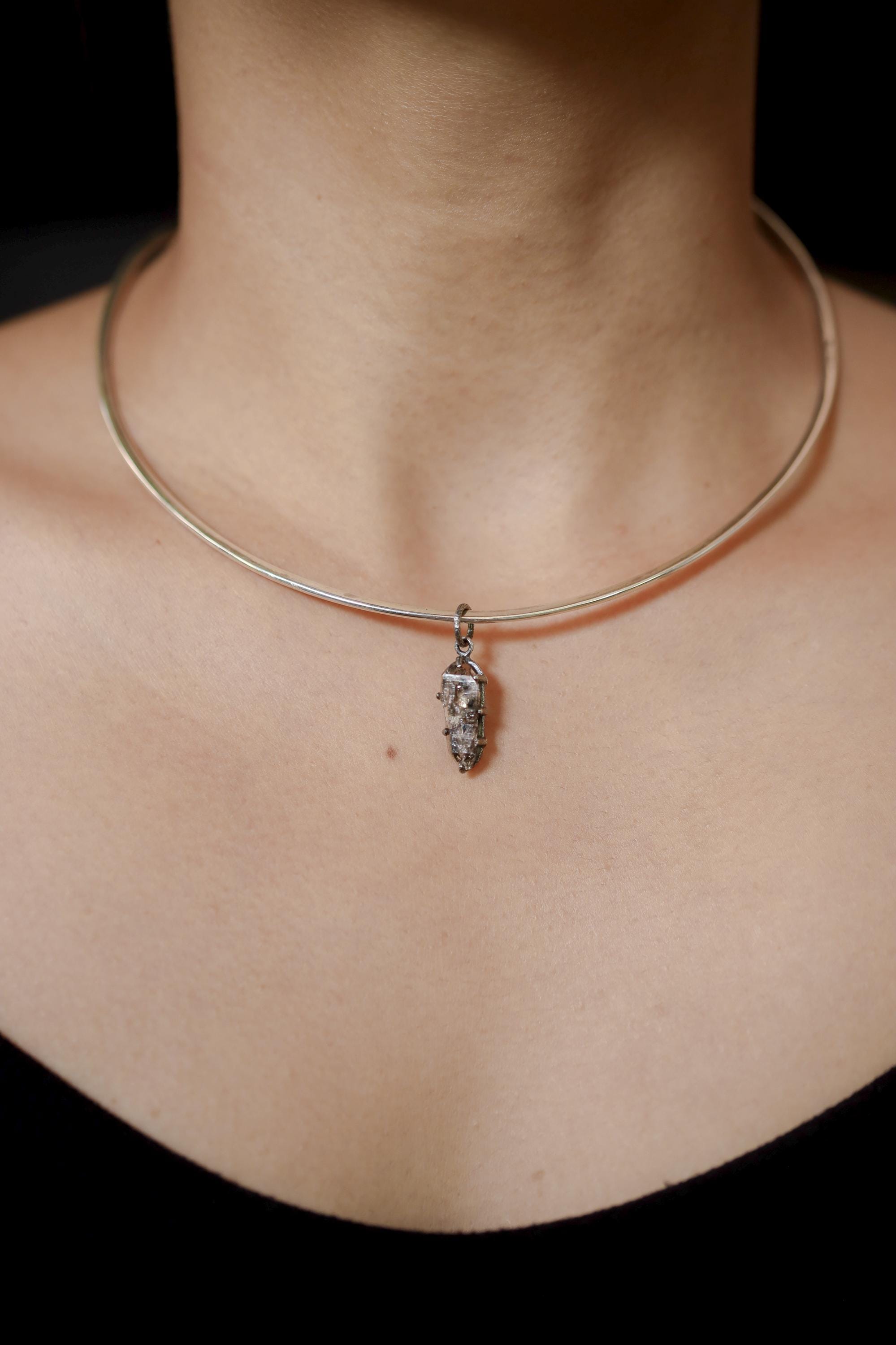 Tibetan Double Terminated Anhydro Carbon Inclusion Quartz Specimen Pendant, 925 Silver, Raw Crystal Third Eye & Crown Chakra Talisman Gift