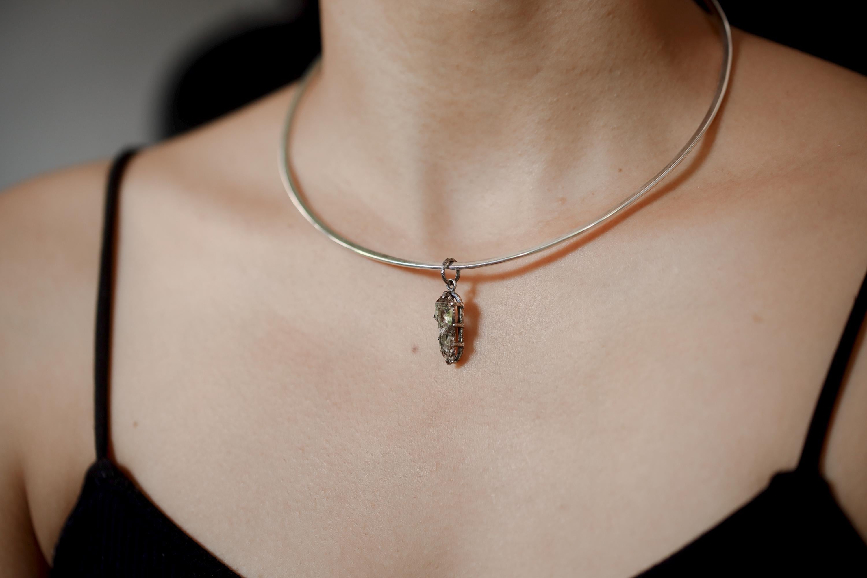 Tibetan Quartz Crystal Pendant, Oxidized Sterling Silver, Third Eye Chakra