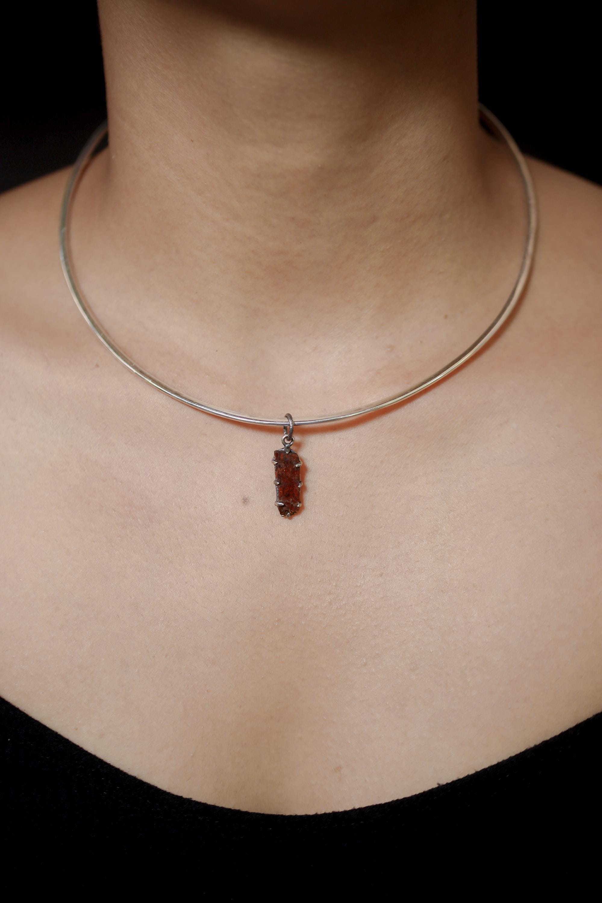 Tabular Gem Orange Kyanite Specimen Pendant, 925 Silver, Root Chakra Healing Stone, Boho Statement Pendant, Oxidized Hammer Finish