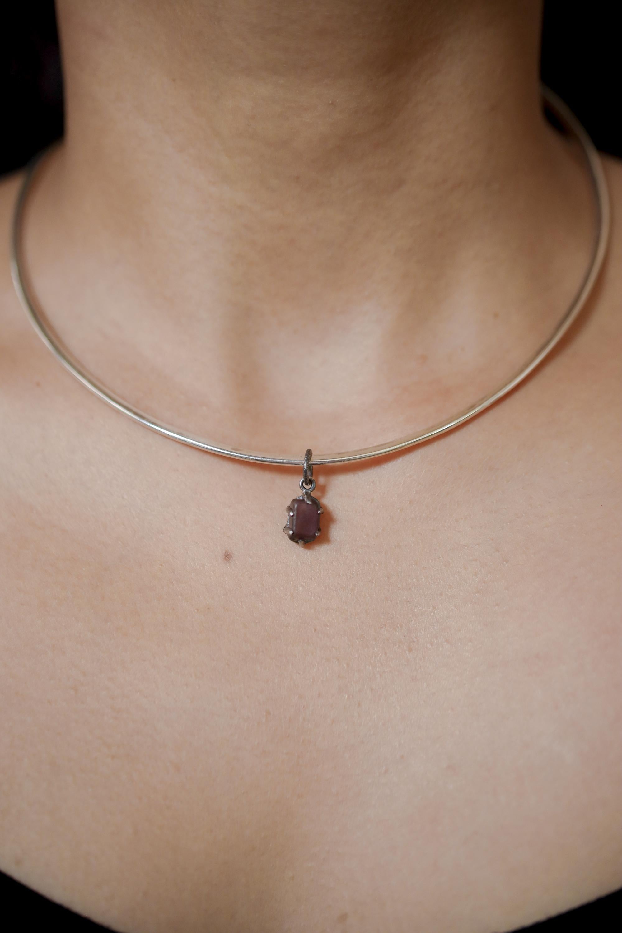 Semi Polished Facet Grade Natural Amethyst Cube Pendant, Sterling Silver Claw Frame, Hammer Textured Oxidized Healing Crystal Jewelry Gift