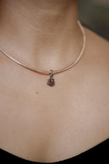 Polished slice of Natural Pink Tourmaline (Rubellite) wand with Darker Rind Pendant, Sterling Silver Claw Setting, Oxidized Hammer Finish