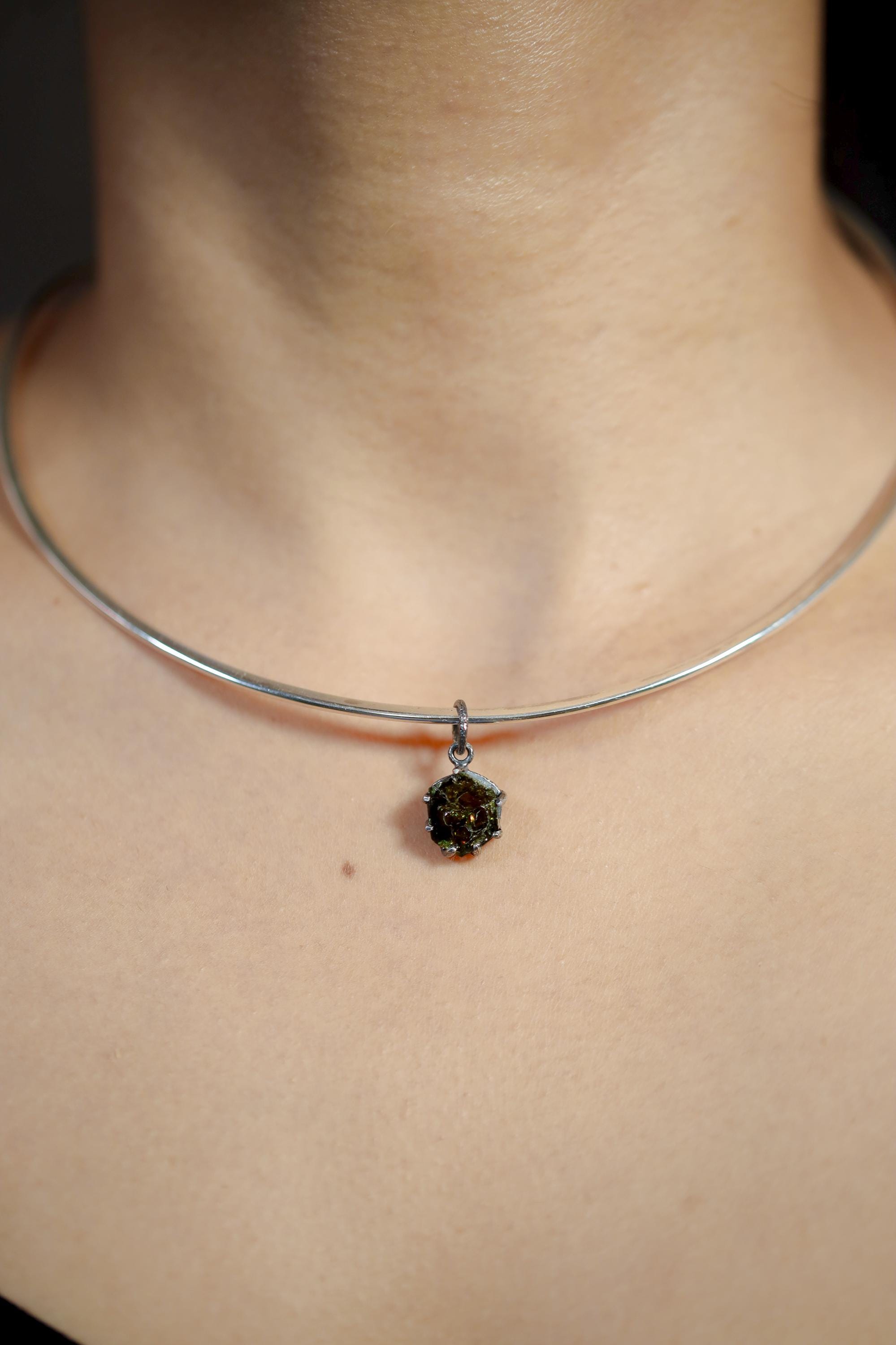 Green Tourmaline Pendant, 925 Sterling Silver, Polished 6-Sided Wand, Dark Rind Specimen, Heart Chakra, Healing Crystal Jewelry Raw Energy