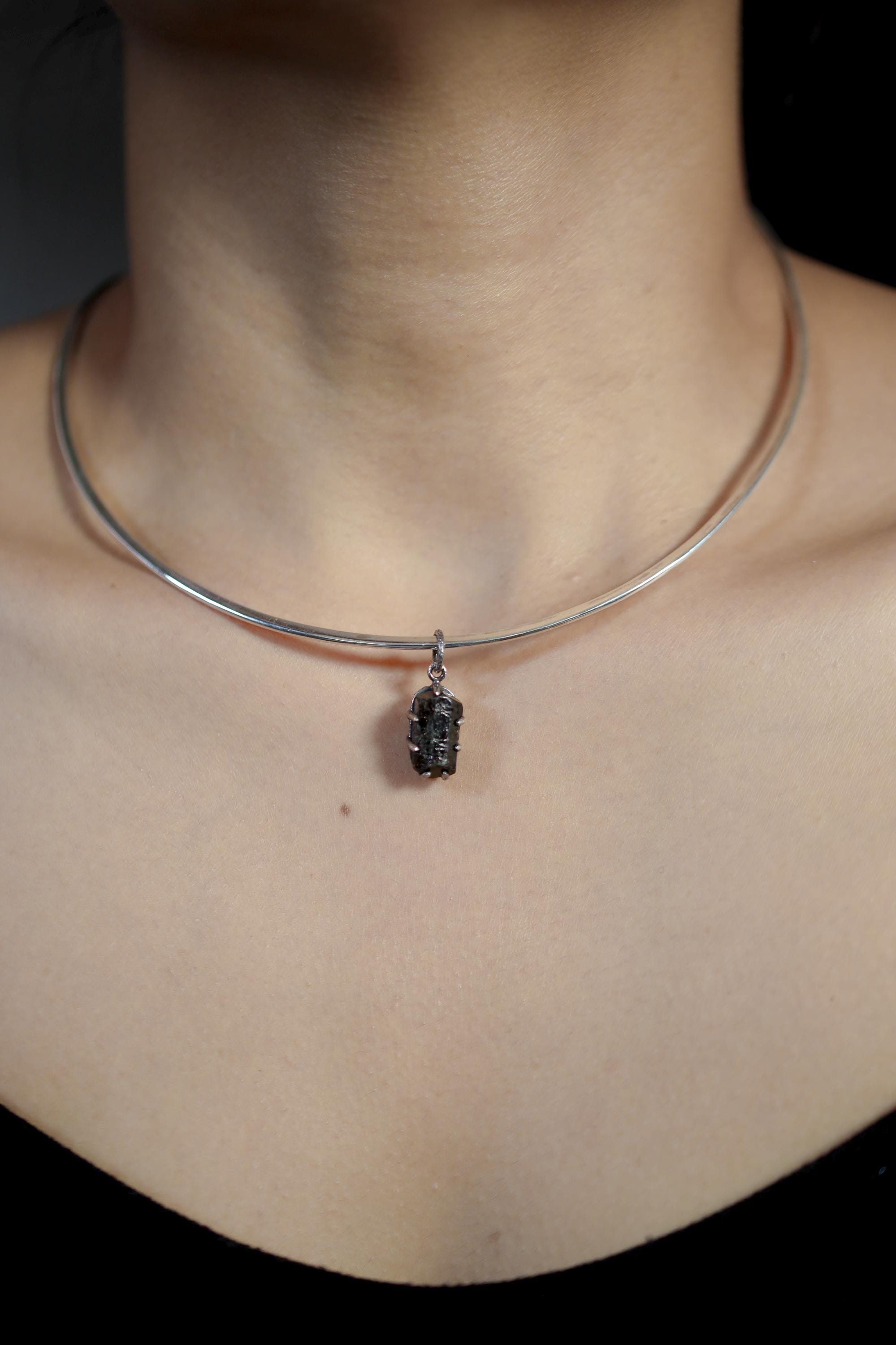 Raw Black Tourmaline Pendant, Oxidized Sterling Silver Claw Setting