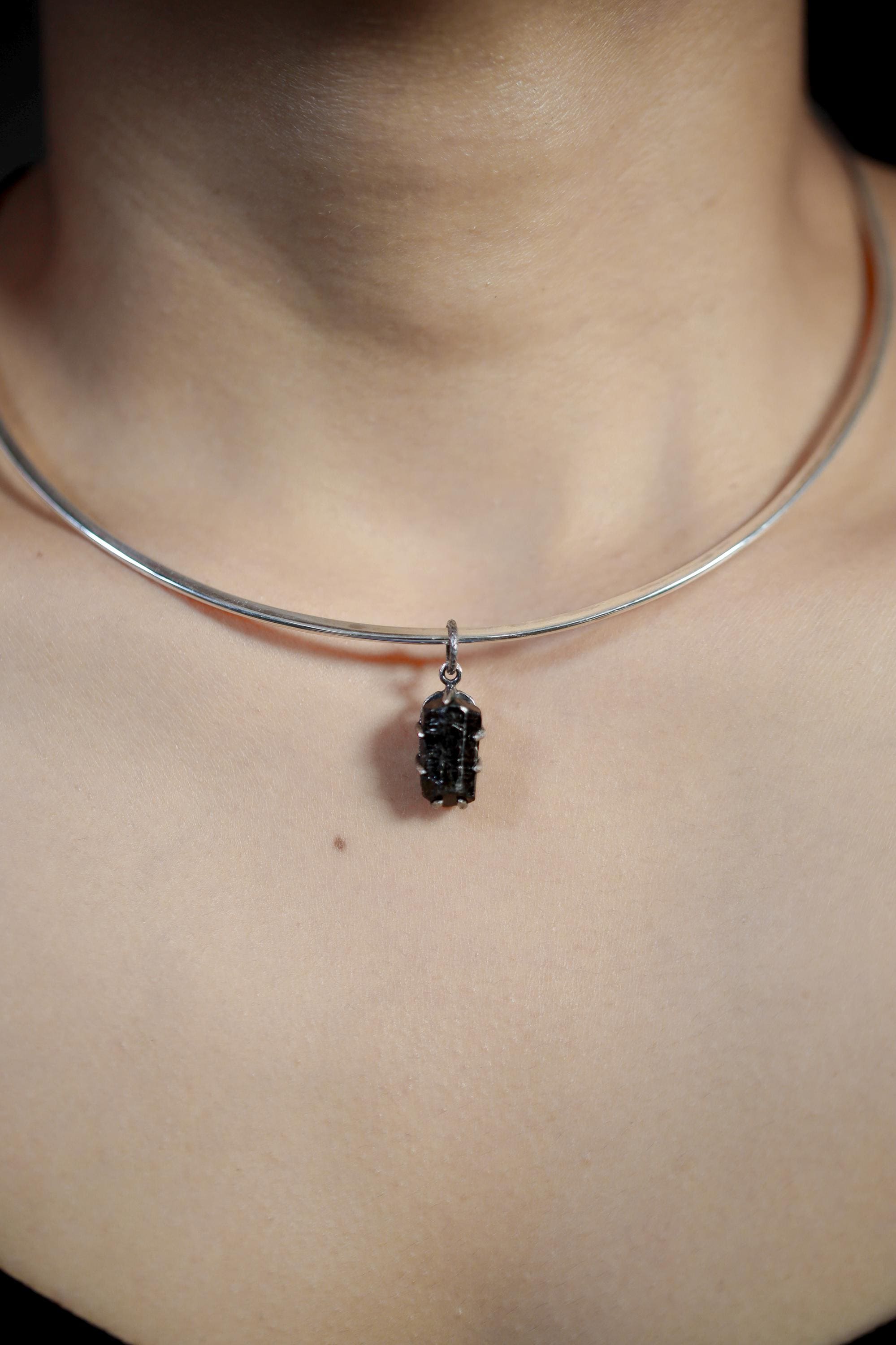 Natural Black Tourmaline Pendant Sterling Silver Claw Setting High Grade Root Chakra Protection Raw Crystal Jewelry Oxidized Finish