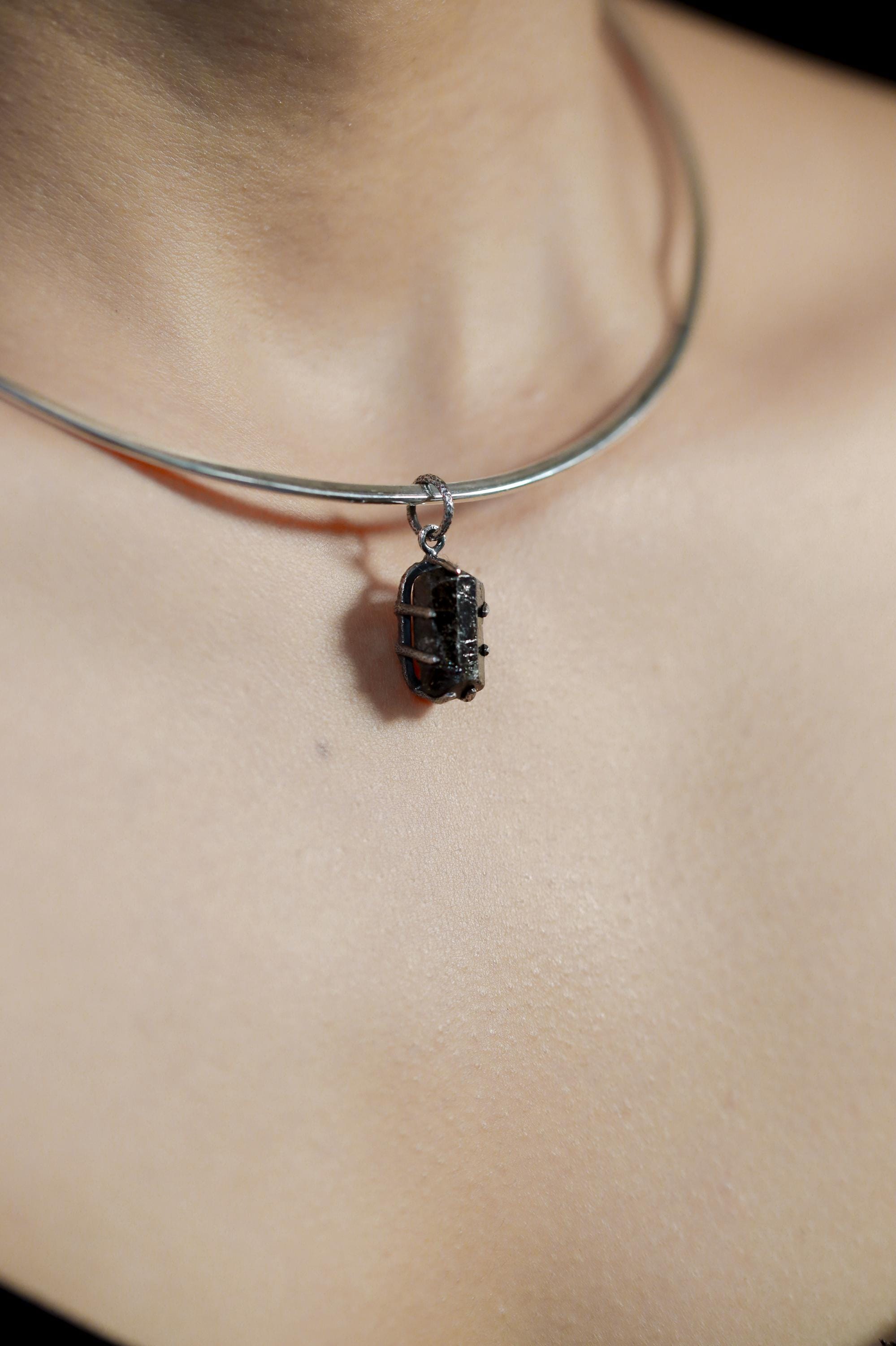 Natural Black Tourmaline Pendant Sterling Silver Claw Setting High Grade Root Chakra Protection Raw Crystal Jewelry Oxidized Finish