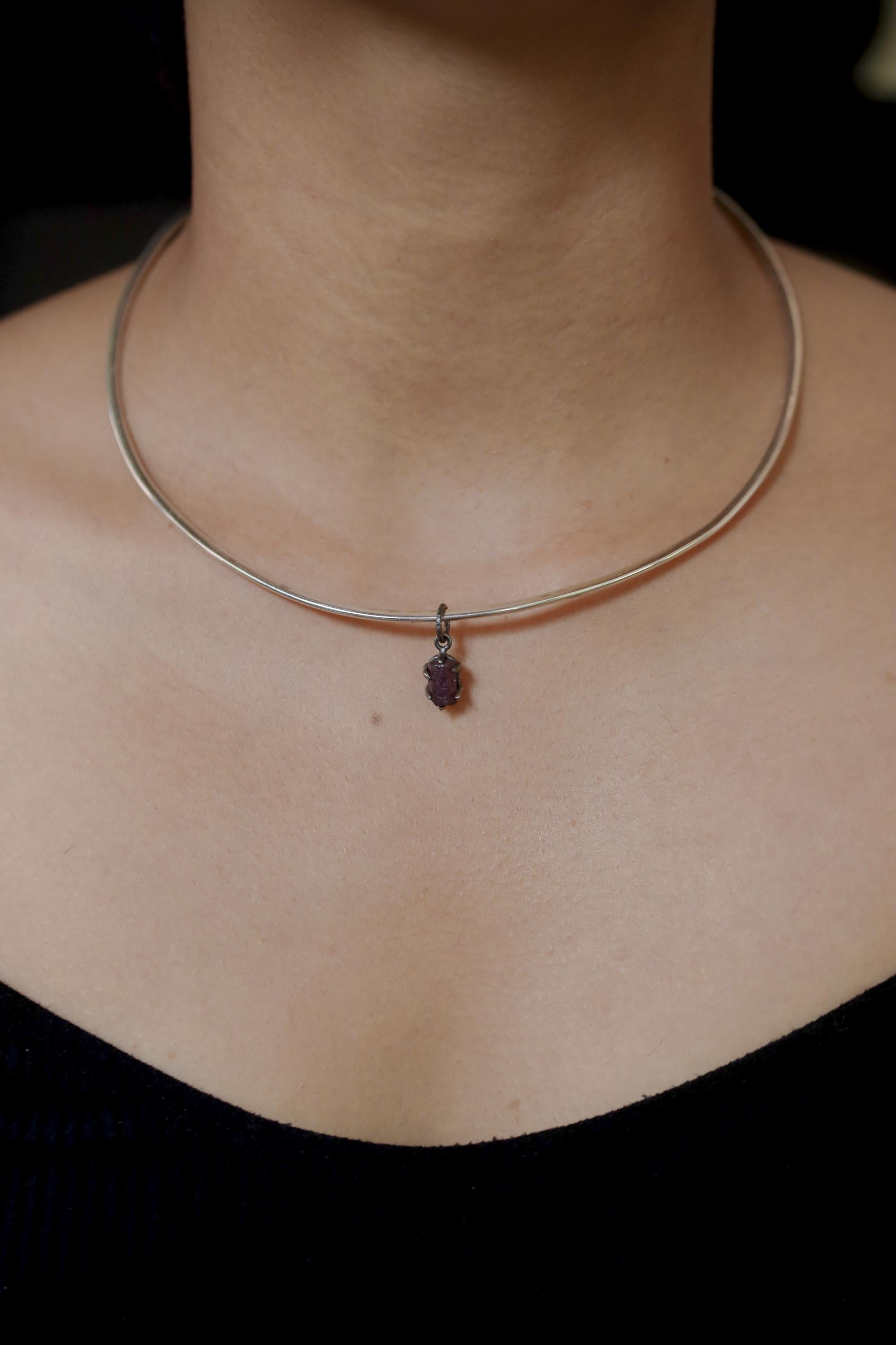 High Grade 6 Sided Natural Gem Ruby (corundum) Wand Pendant, Sterling Silver Hammered Textured & Oxidized July Birthstone Handmade Jewelry