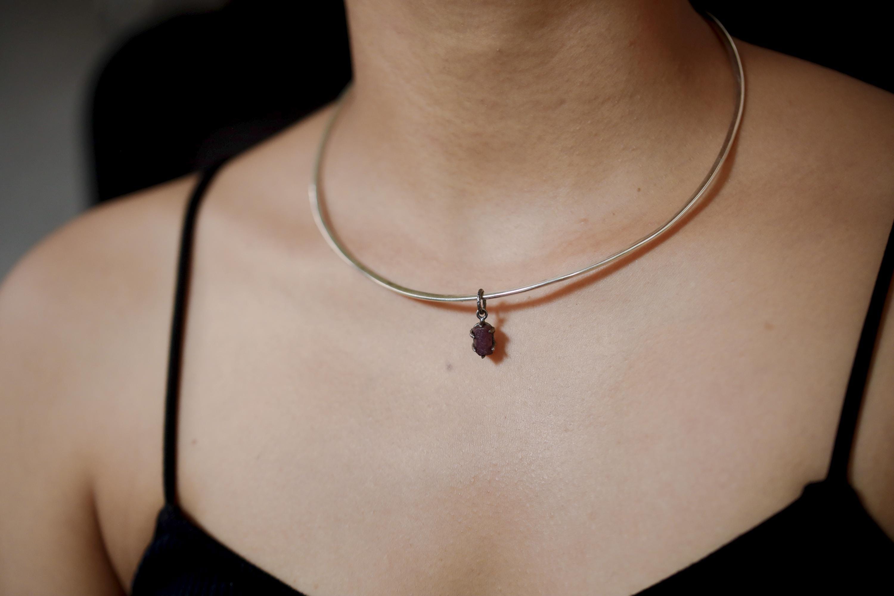 High Grade 6 Sided Natural Gem Ruby (corundum) Wand Pendant, Sterling Silver Hammered Textured & Oxidized July Birthstone Handmade Jewelry