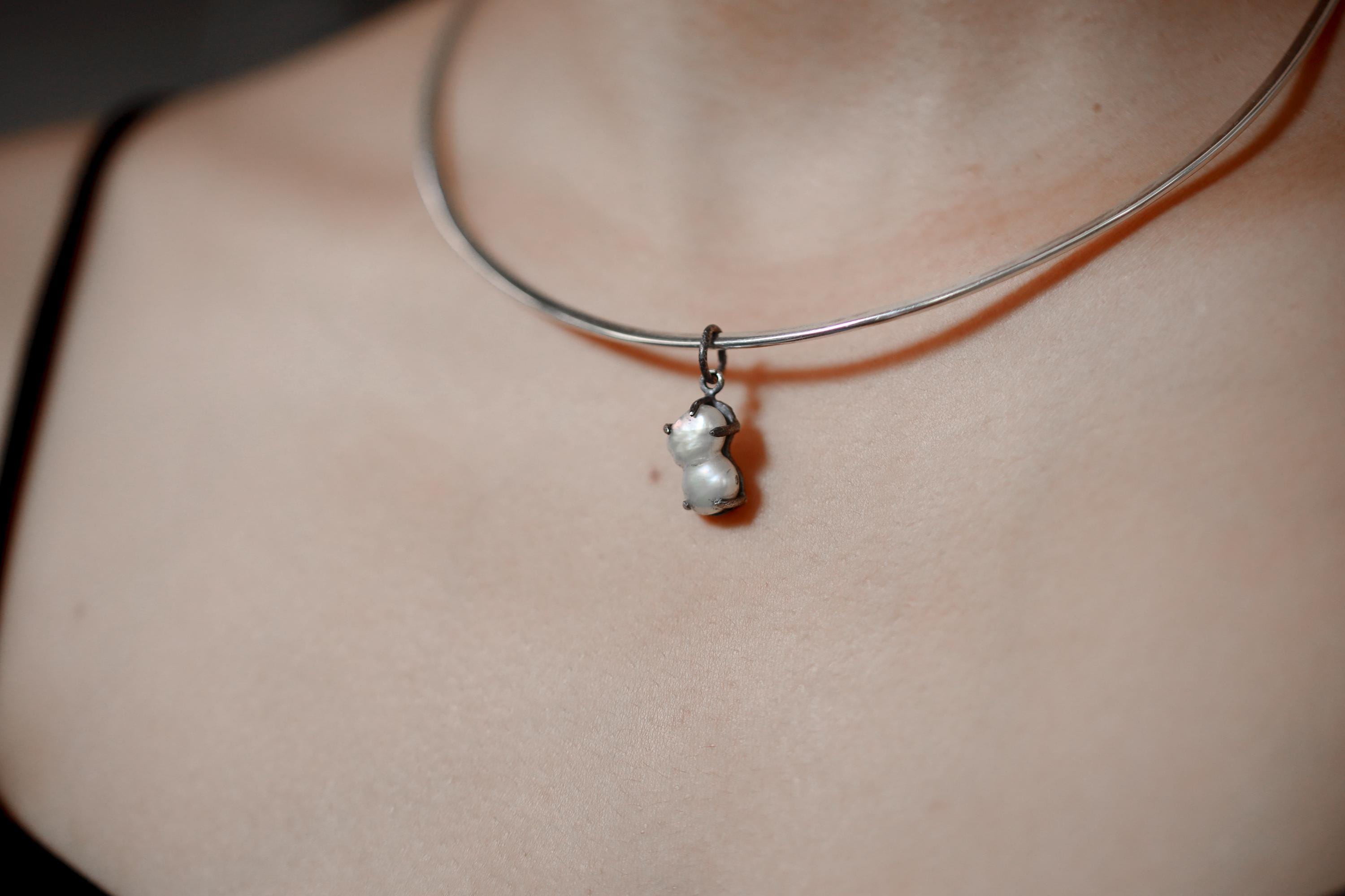 Unique Natural Double Twin Pearl Specimen Pendant, Grade Baroque Pearl, 925 Oxidized Silver, Feminine Energy, June Birthstone Jewelry