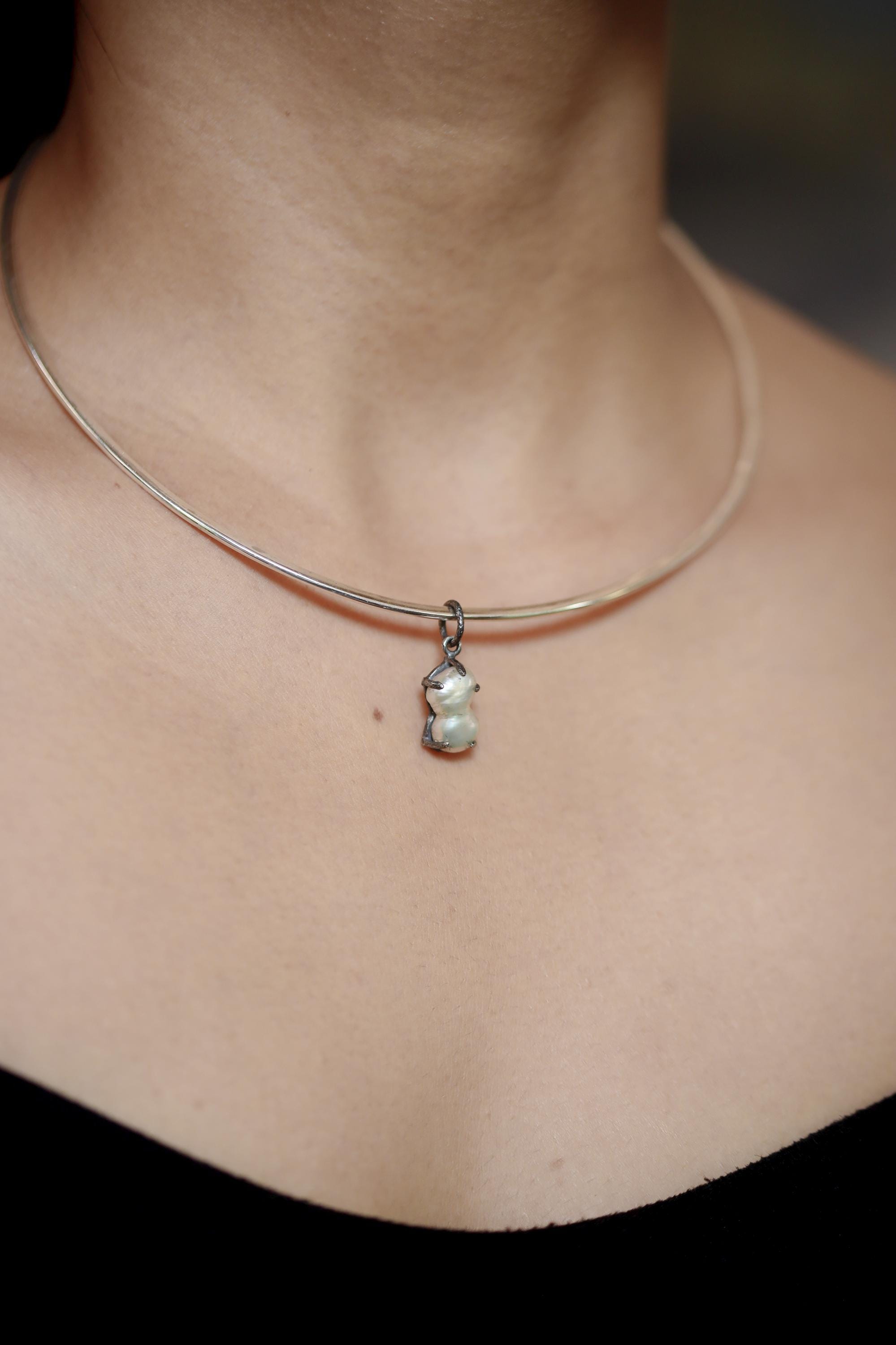 Twin Pearl Pendant, Baroque 925 Oxidized Silver, June Birthstone