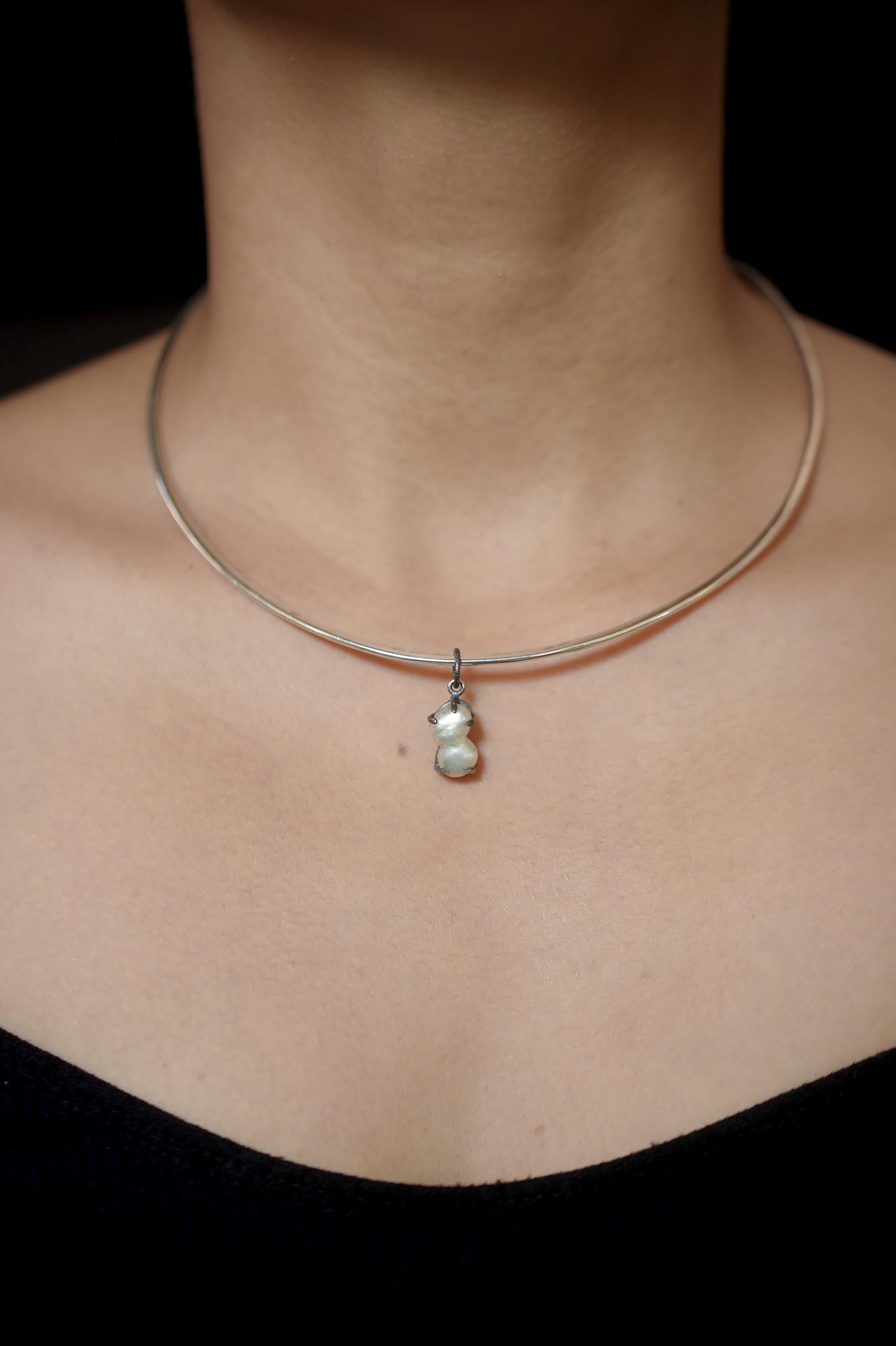 Twin Pearl Pendant, Baroque 925 Oxidized Silver, June Birthstone