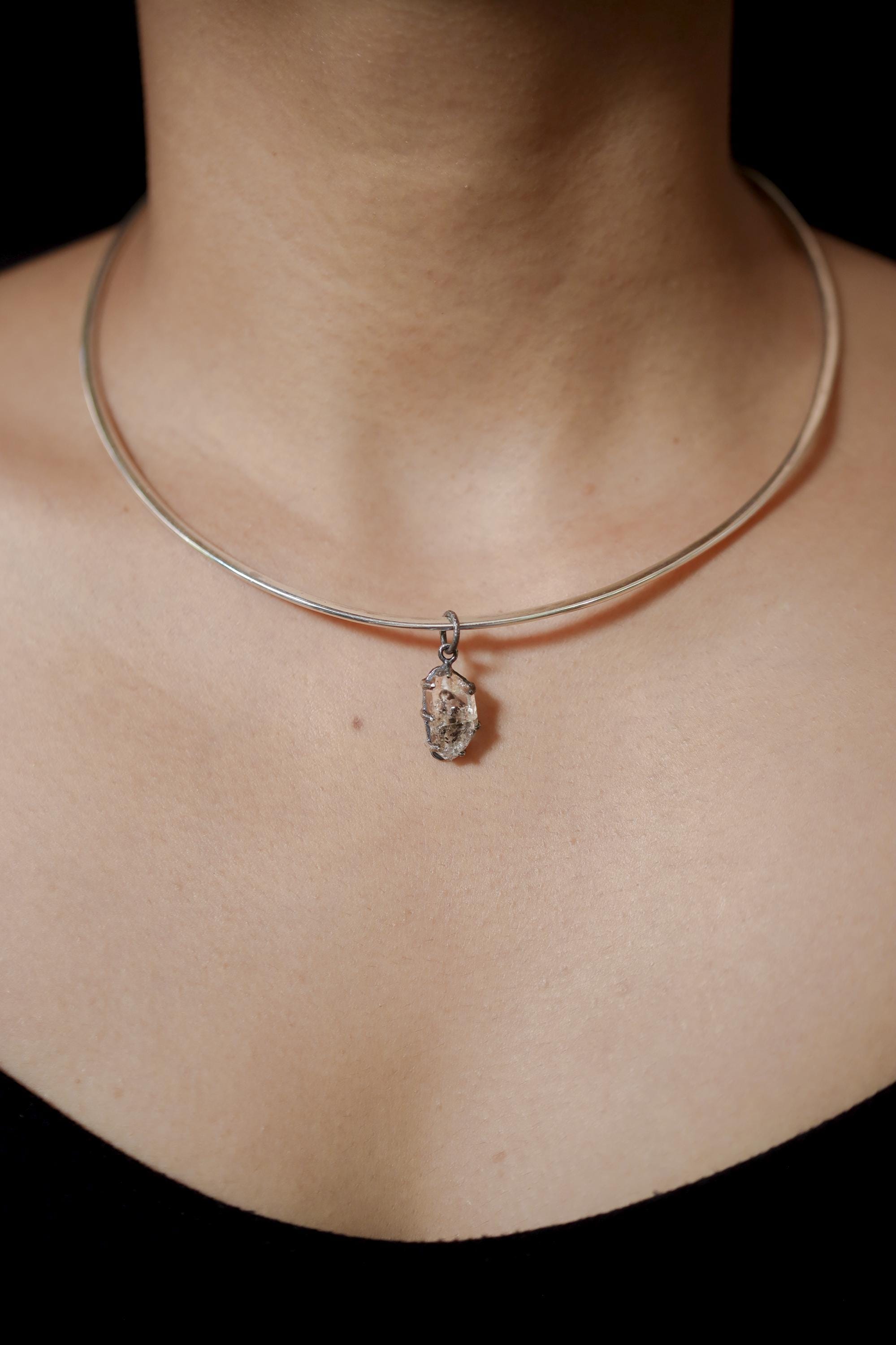 Faden Quartz Pendant, Petroleum Inclusions, Sterling Silver, Crown Chakra