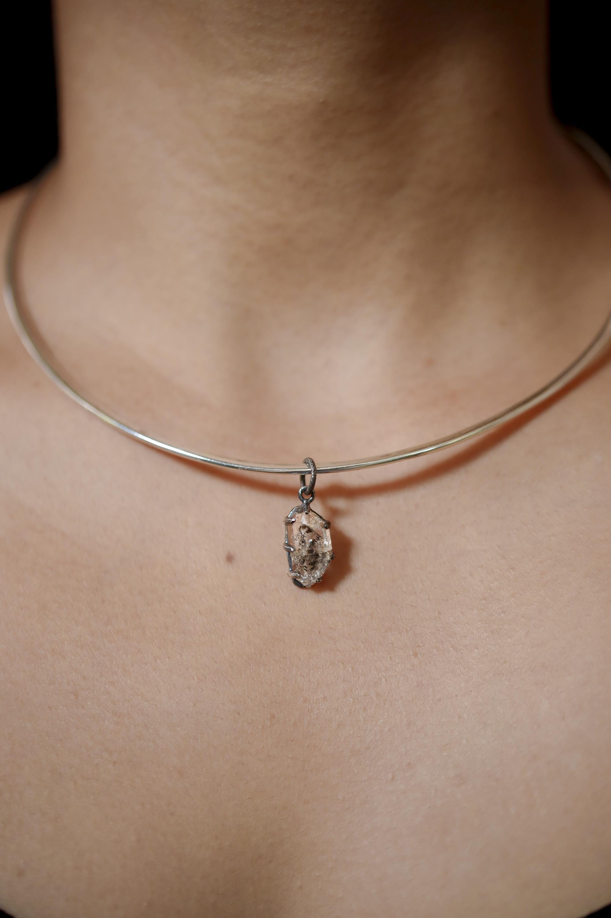 Double terminated Faden Quarts with Petroleum Inclusions Specimen Pendant, Crystal Jewelry,Crown Chakra,Oxidized Finish