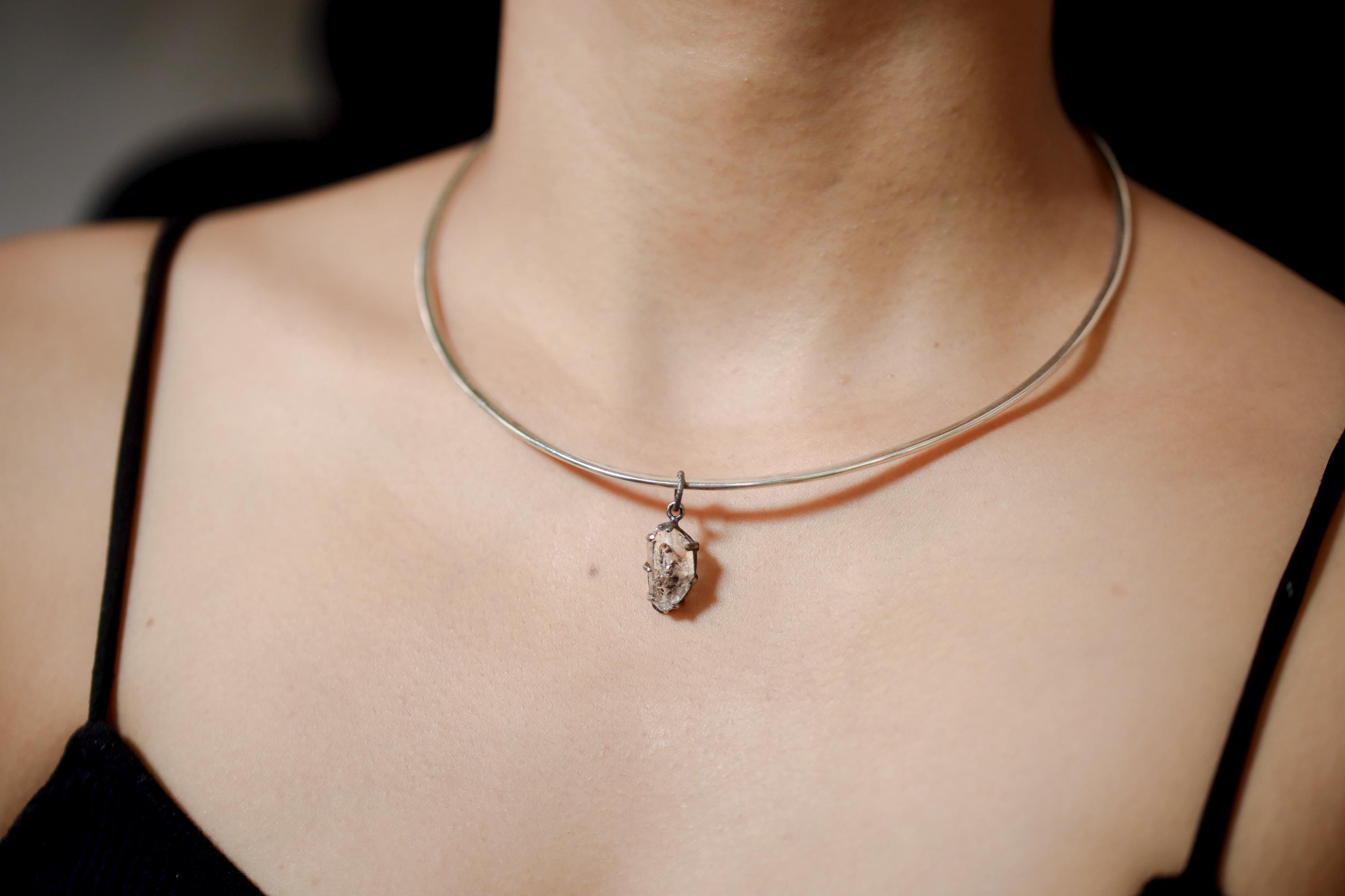 Double terminated Faden Quarts with Petroleum Inclusions Specimen Pendant, Crystal Jewelry,Crown Chakra,Oxidized Finish