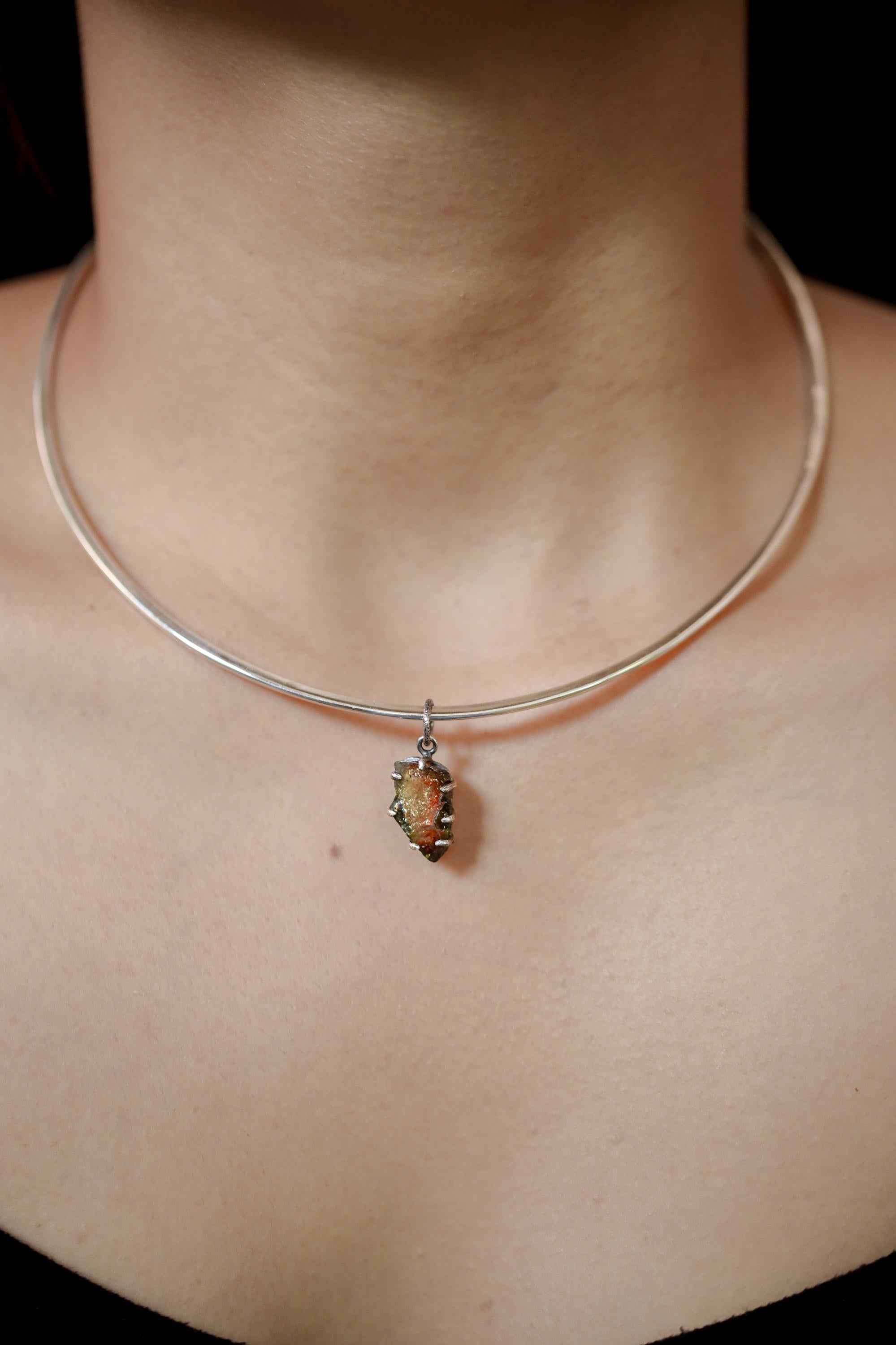 Watermelon Tourmaline Pendant, Oxidized Sterling Silver, Claw Setting