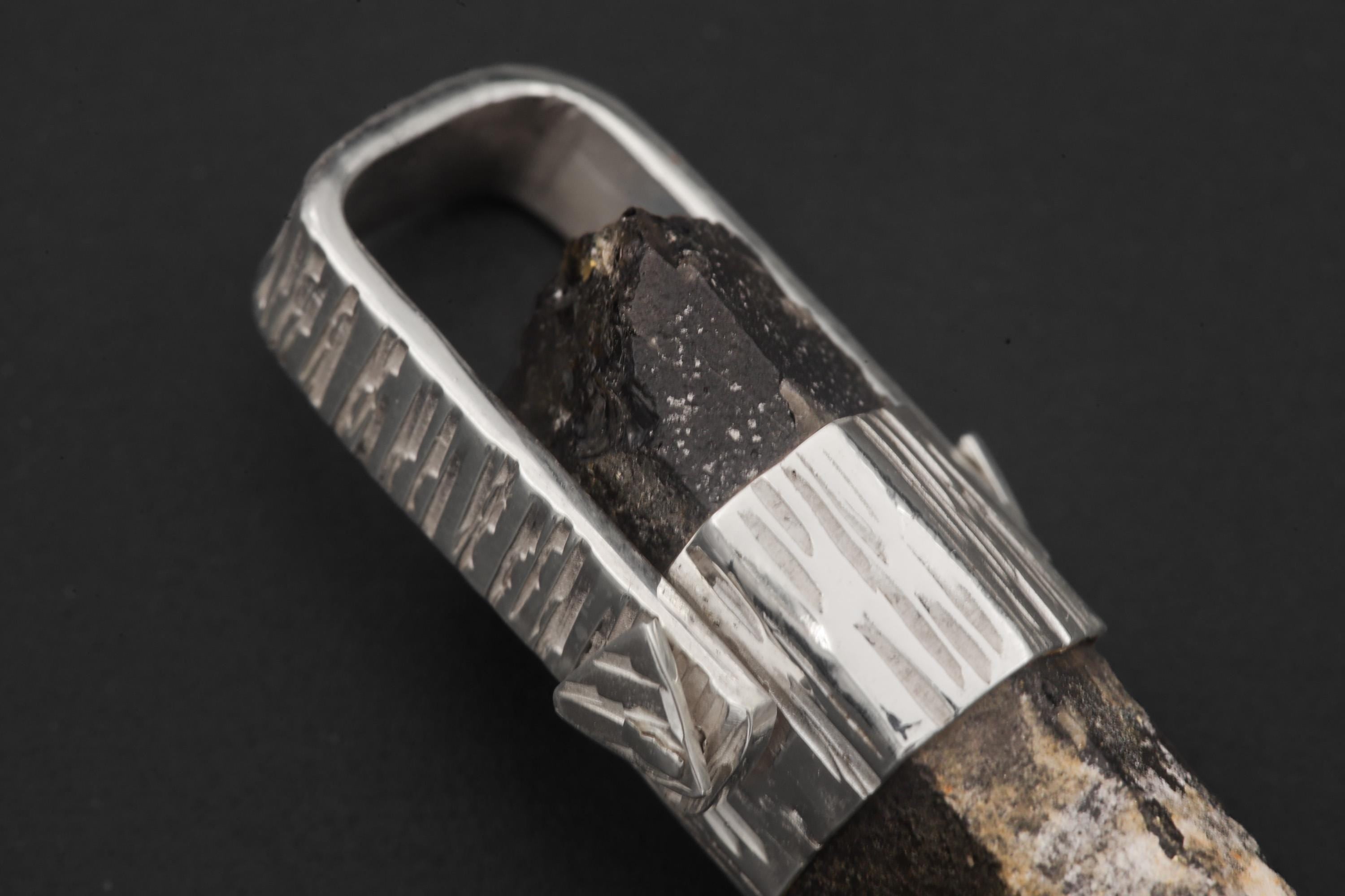 Australian Record Keeper Rainbow Inclusion Citrine Quartz Point Pendant 925 Silver High Shine Finish Hammered Texture Crystal Jewelry