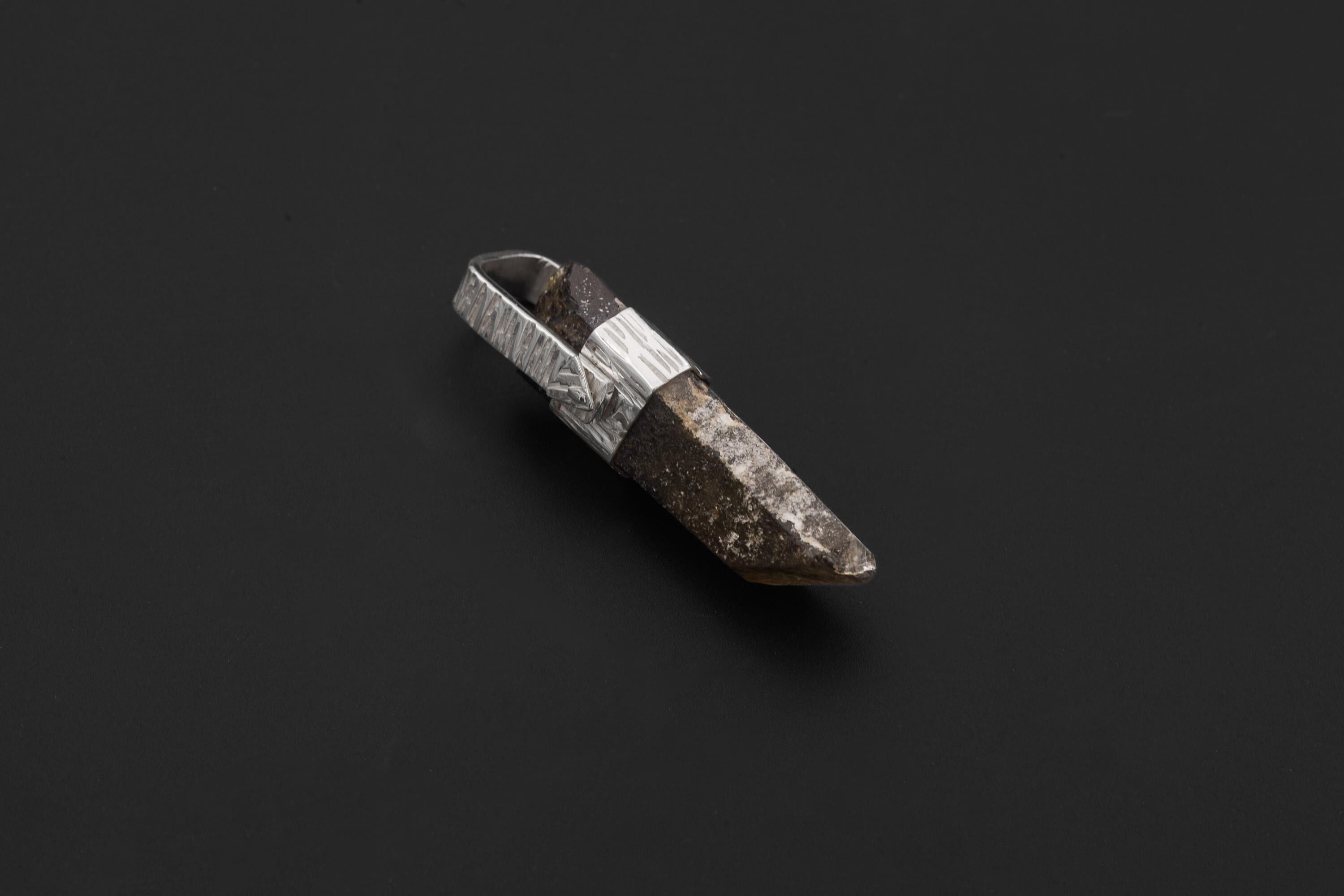 Australian Citrine Quartz Point Pendant, 925 Silver, Rainbow Inclusion