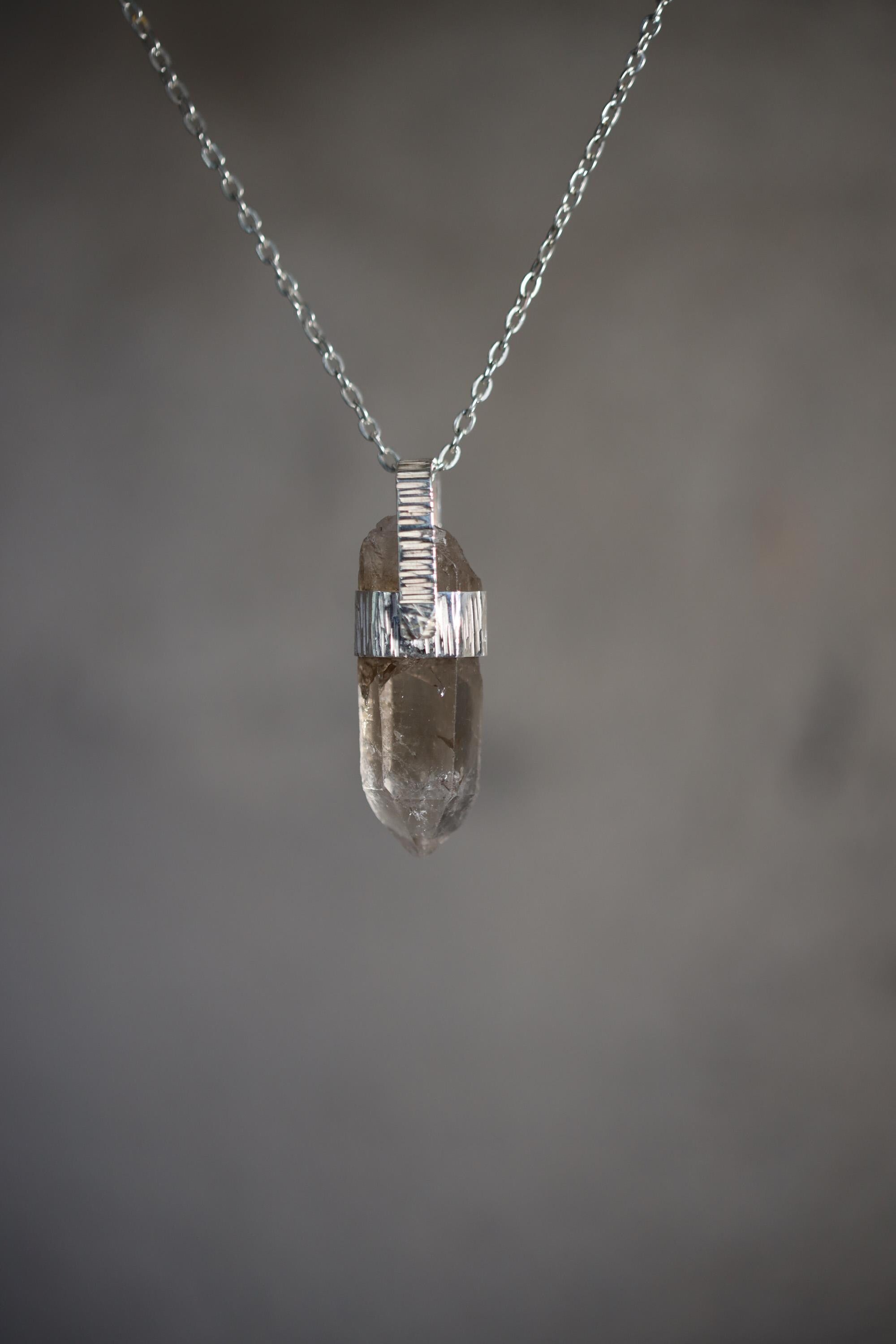 Hand Fossicked Smoky Quartz Point Pendant, 925 Silver, Minimalist