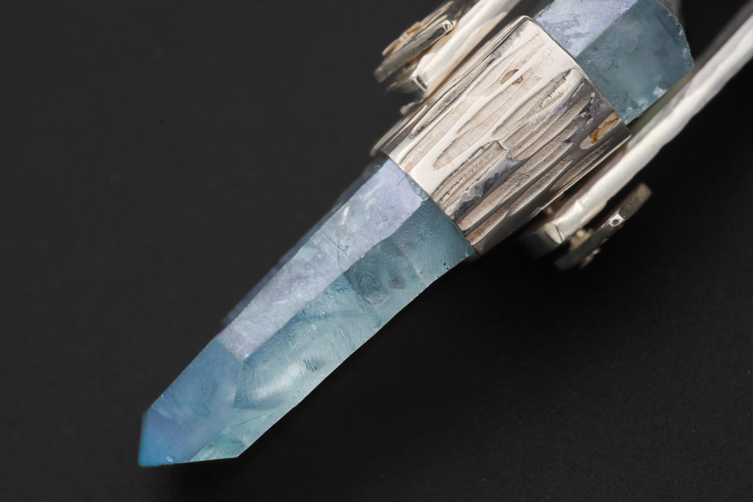 Tabular Rainbow Inclusion Aqua Aura Quartz Point Pendant, 925 Silver, Textured Bark Finish, Chakra Jewelry, Healing Quartz Energy Gift