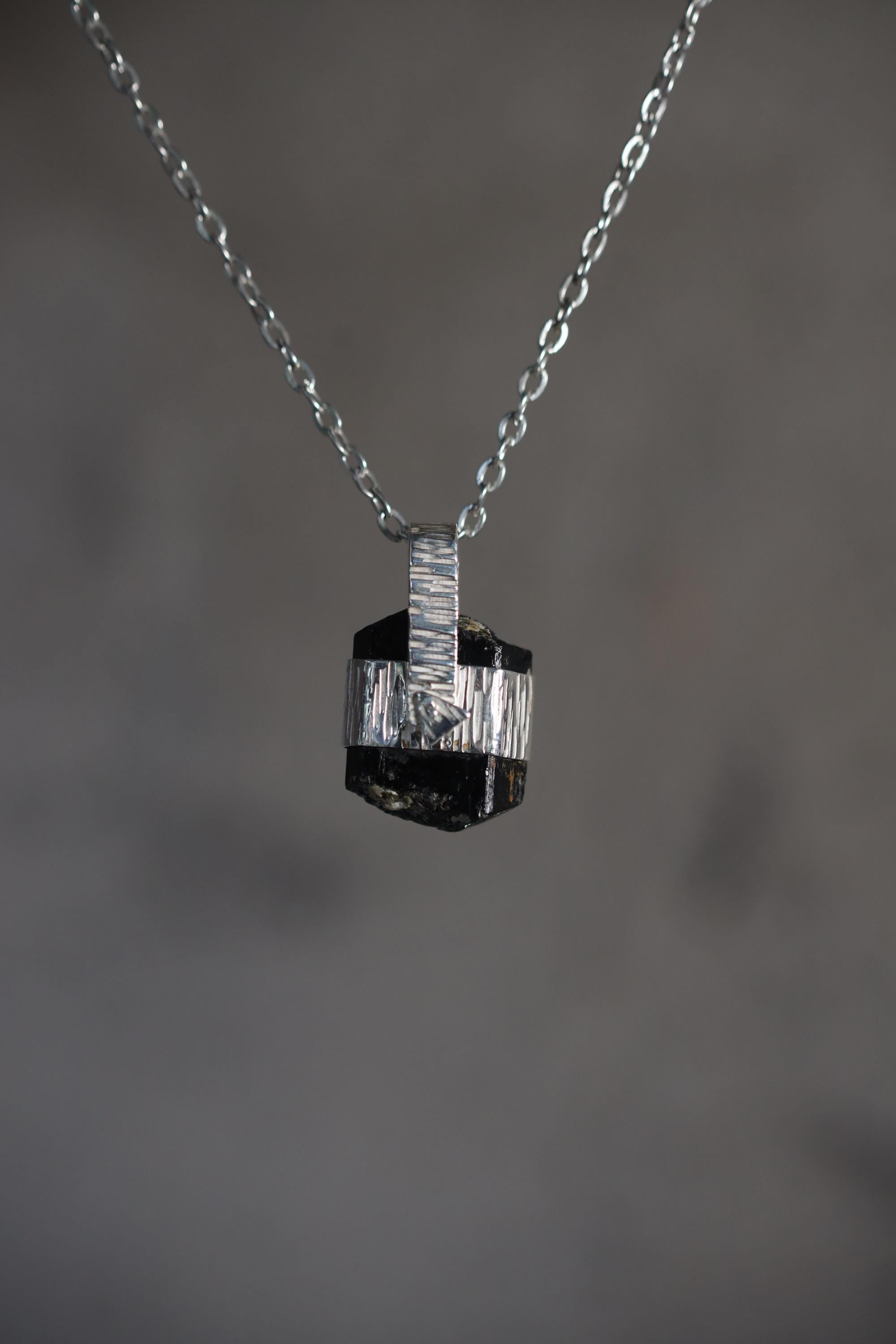 Himalayan Double Terminated Raw Hexagonal Black Tourmaline Specimen Pendant, 925 Silver Wrap, High Shine, Root Chakra Protection Jewelry