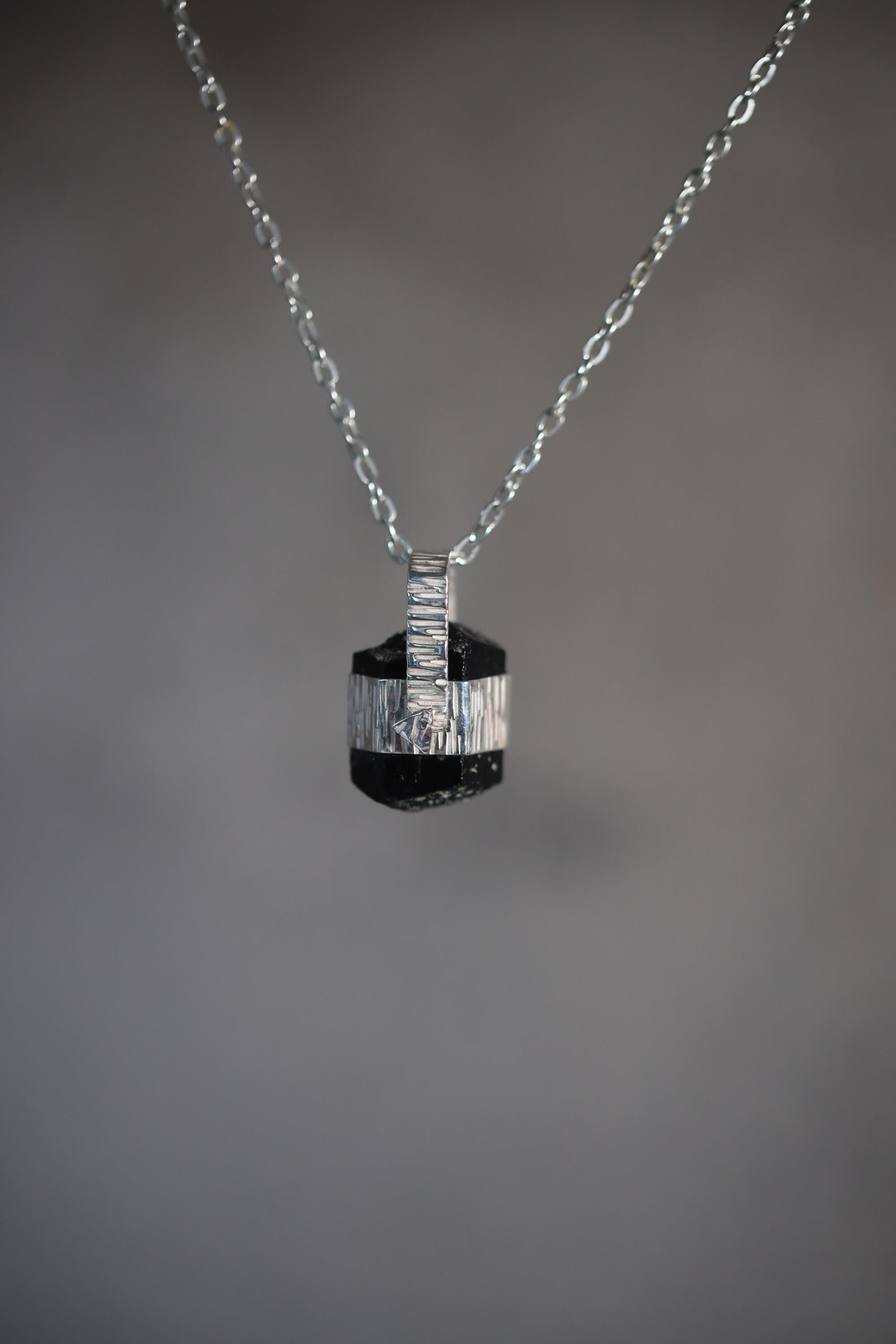 Himalayan Black Tourmaline Pendant, 925 Silver, Root Chakra Jewelry