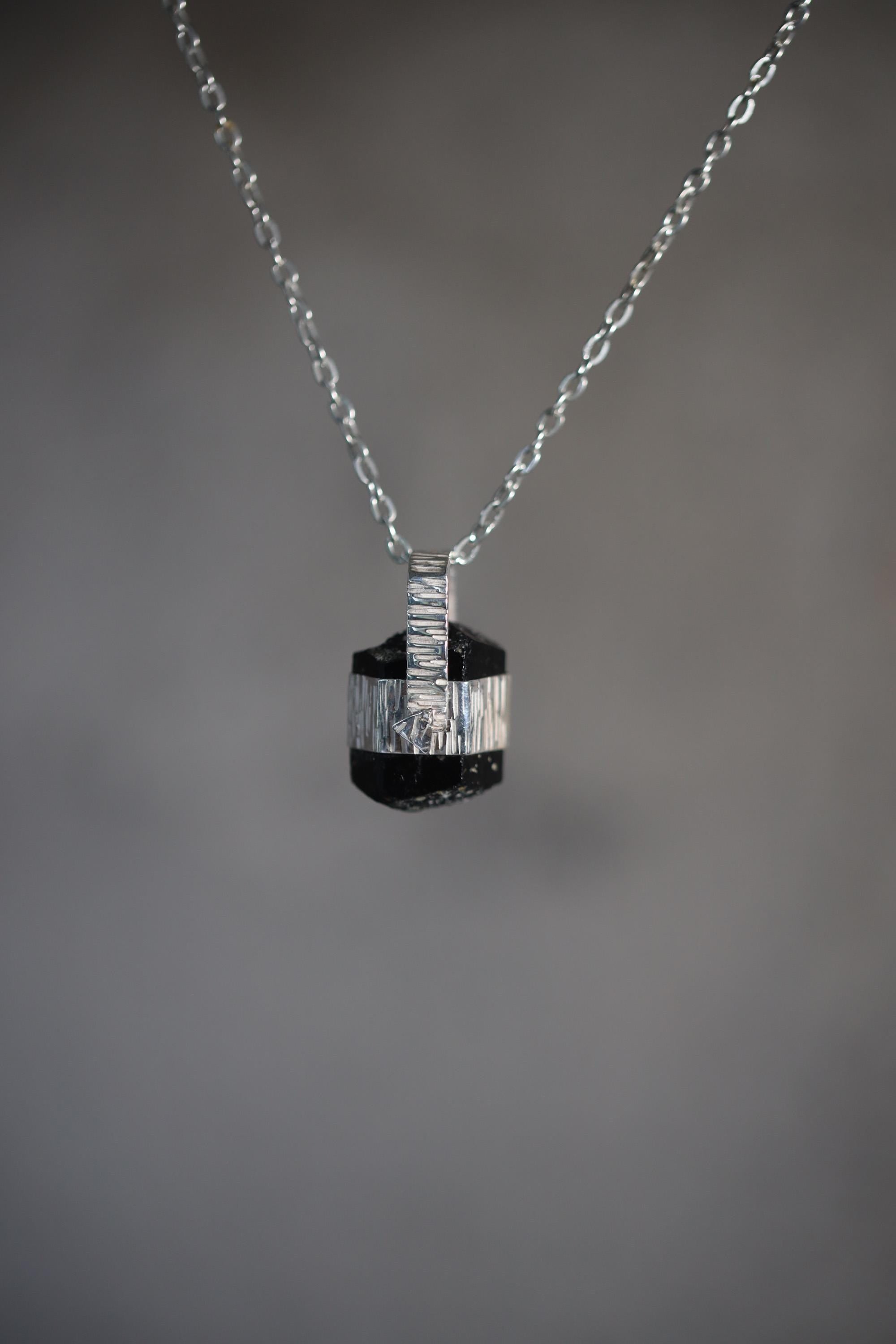 Himalayan Double Terminated Raw Hexagonal Black Tourmaline Specimen Pendant, 925 Silver Wrap, High Shine, Root Chakra Protection Jewelry