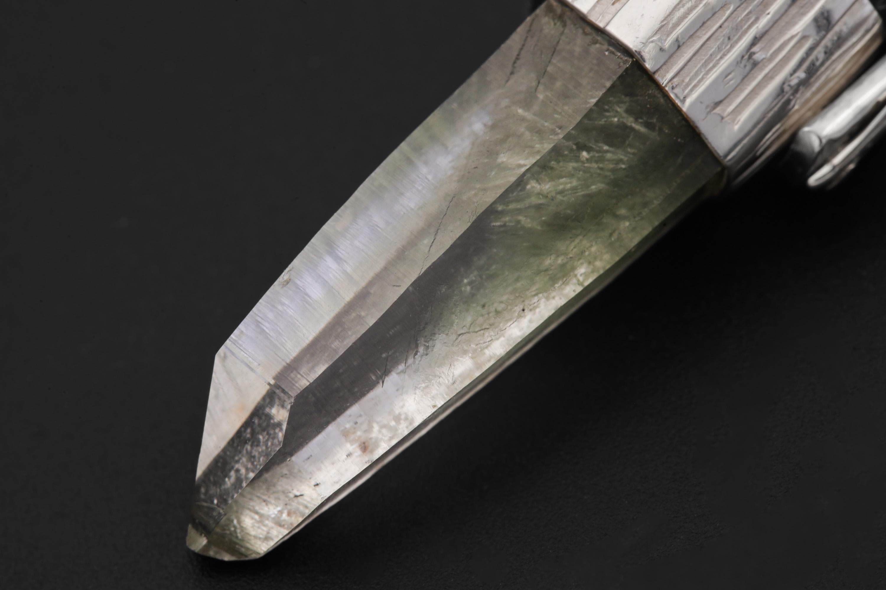 Himalayan Lemurian Laser Chlorite Rutile Quartz Point Pendant, Sterling Silver, Line Hammered Texture, High Shine Finish, Healing Jewelry