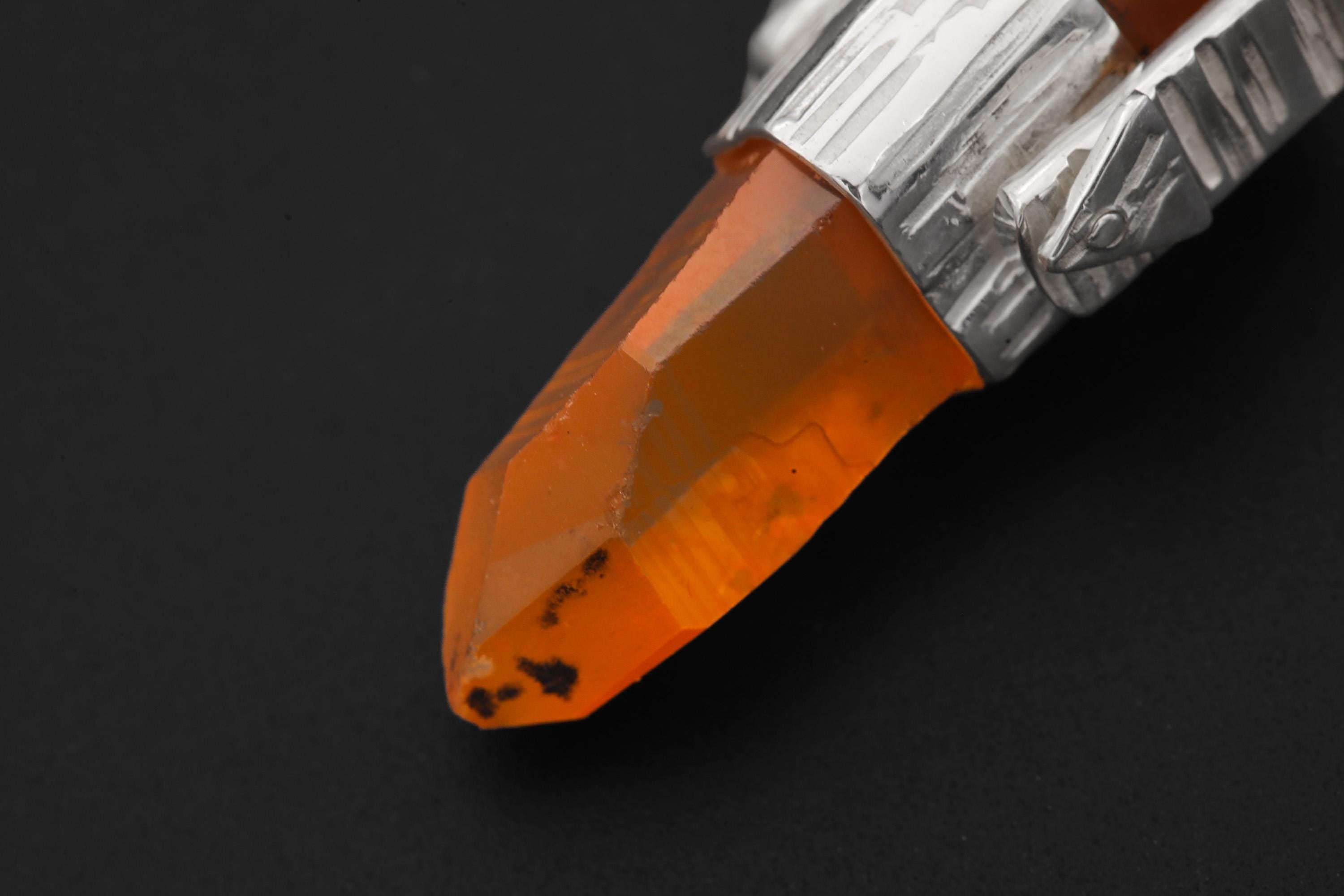 Australian Lemurian Quartz Pendant 925 Sterling Silver Hammered Cap Orange Crystal Point Crown Chakra Gift