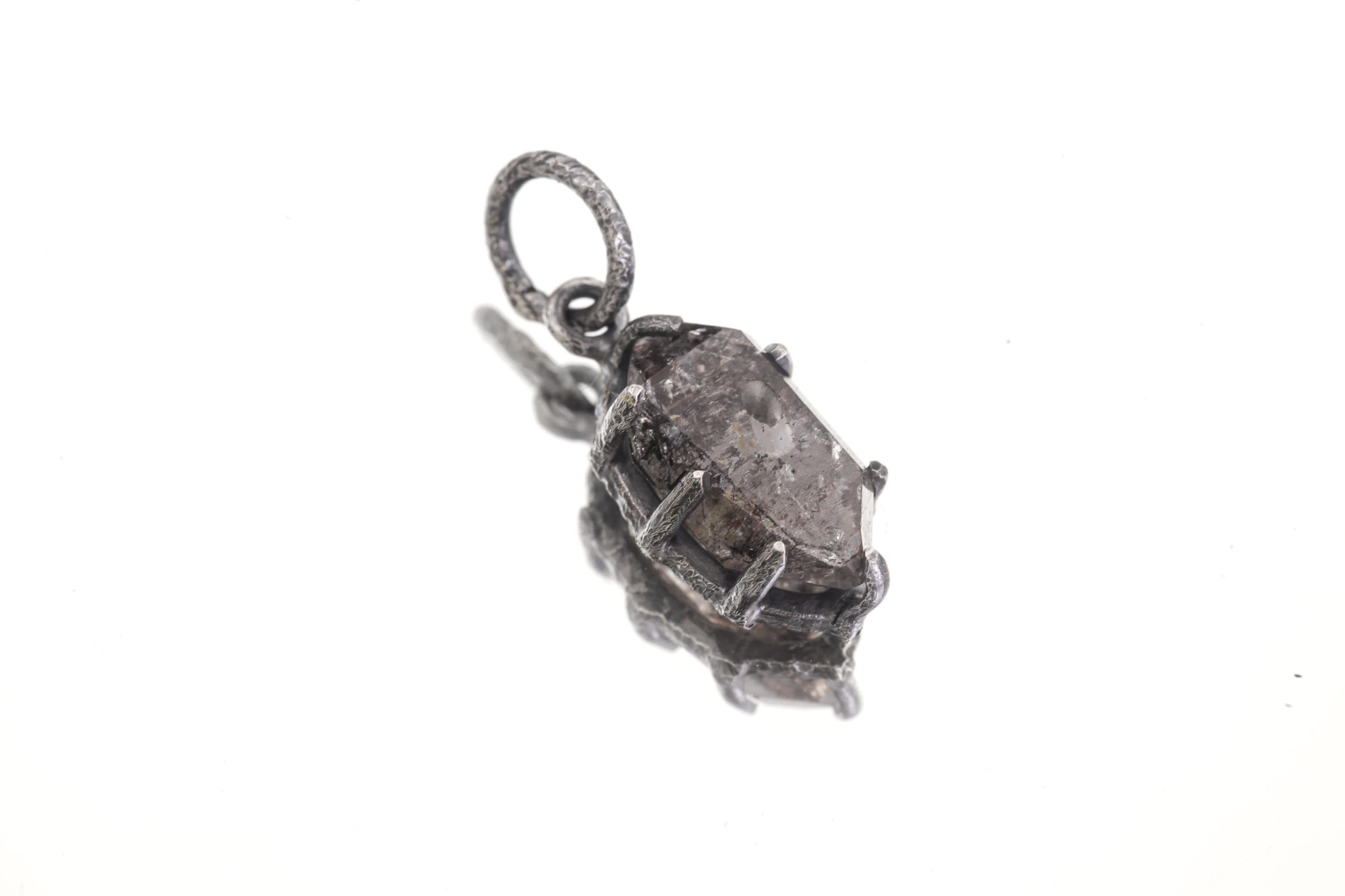 Tibetan Petroleum Inclusion Quartz Pendant High Grade Tabular Crystal Oxidised Silver Claw Setting Crown Chakra Jewelry