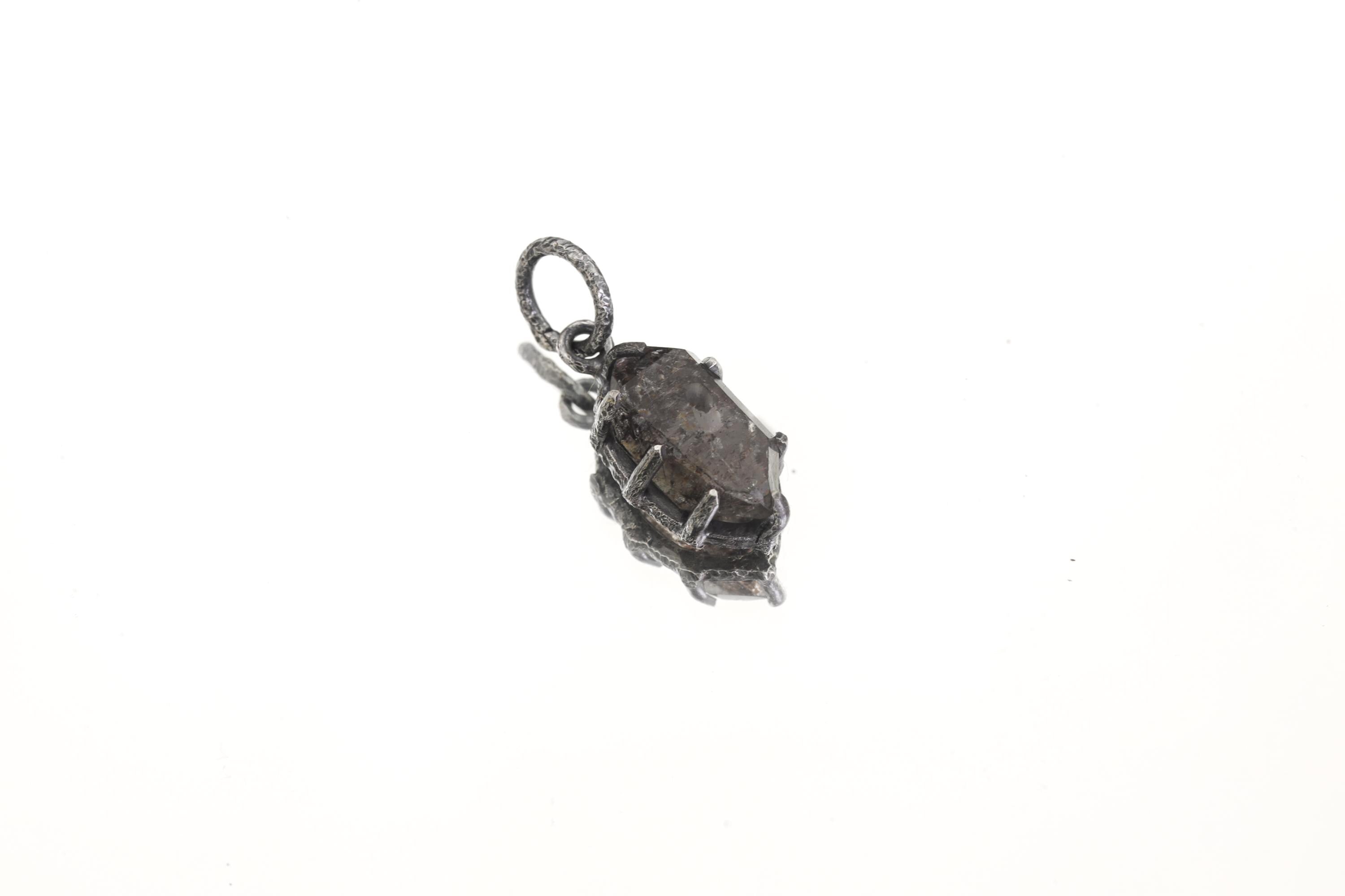 Tibetan Petroleum Inclusion Quartz Pendant High Grade Tabular Crystal Oxidised Silver Claw Setting Crown Chakra Jewelry