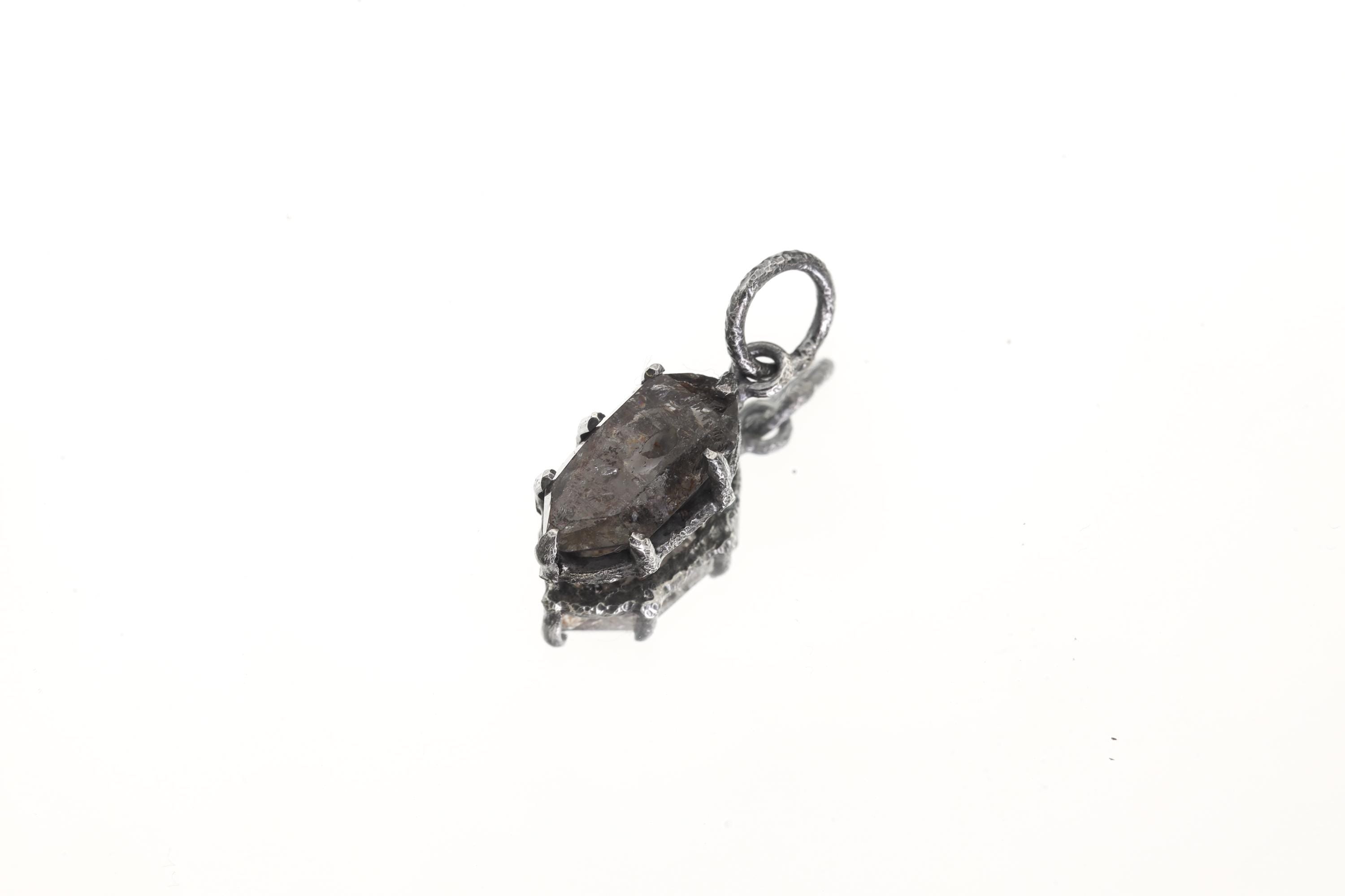 Tibetan Petroleum Quartz Pendant, Oxidized Sterling Silver, Crown Chakra Jewelry