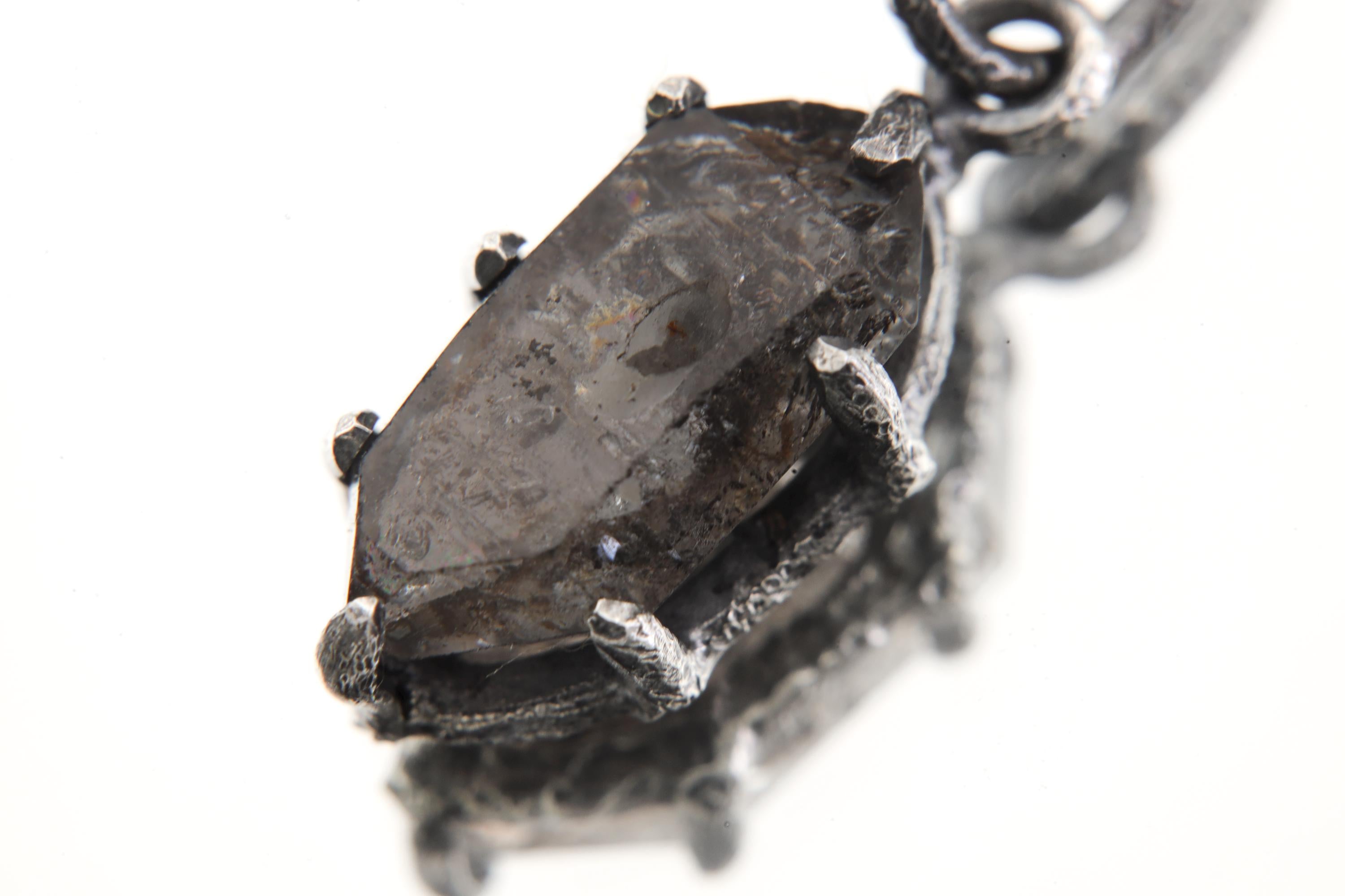 Tibetan Petroleum Inclusion Quartz Pendant High Grade Tabular Crystal Oxidised Silver Claw Setting Crown Chakra Jewelry