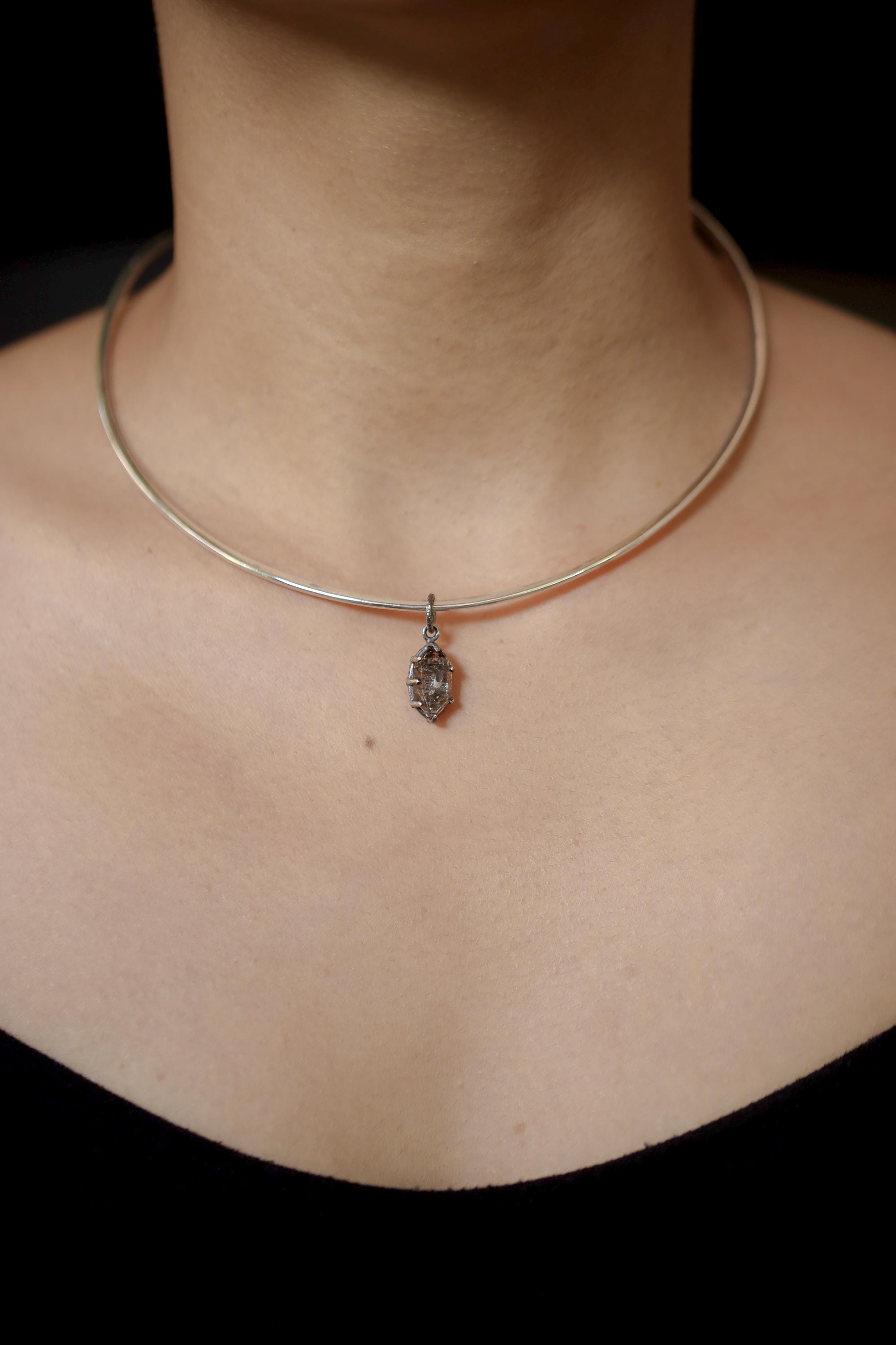 Tibetan Petroleum Inclusion Quartz Pendant High Grade Tabular Crystal Oxidised Silver Claw Setting Crown Chakra Jewelry