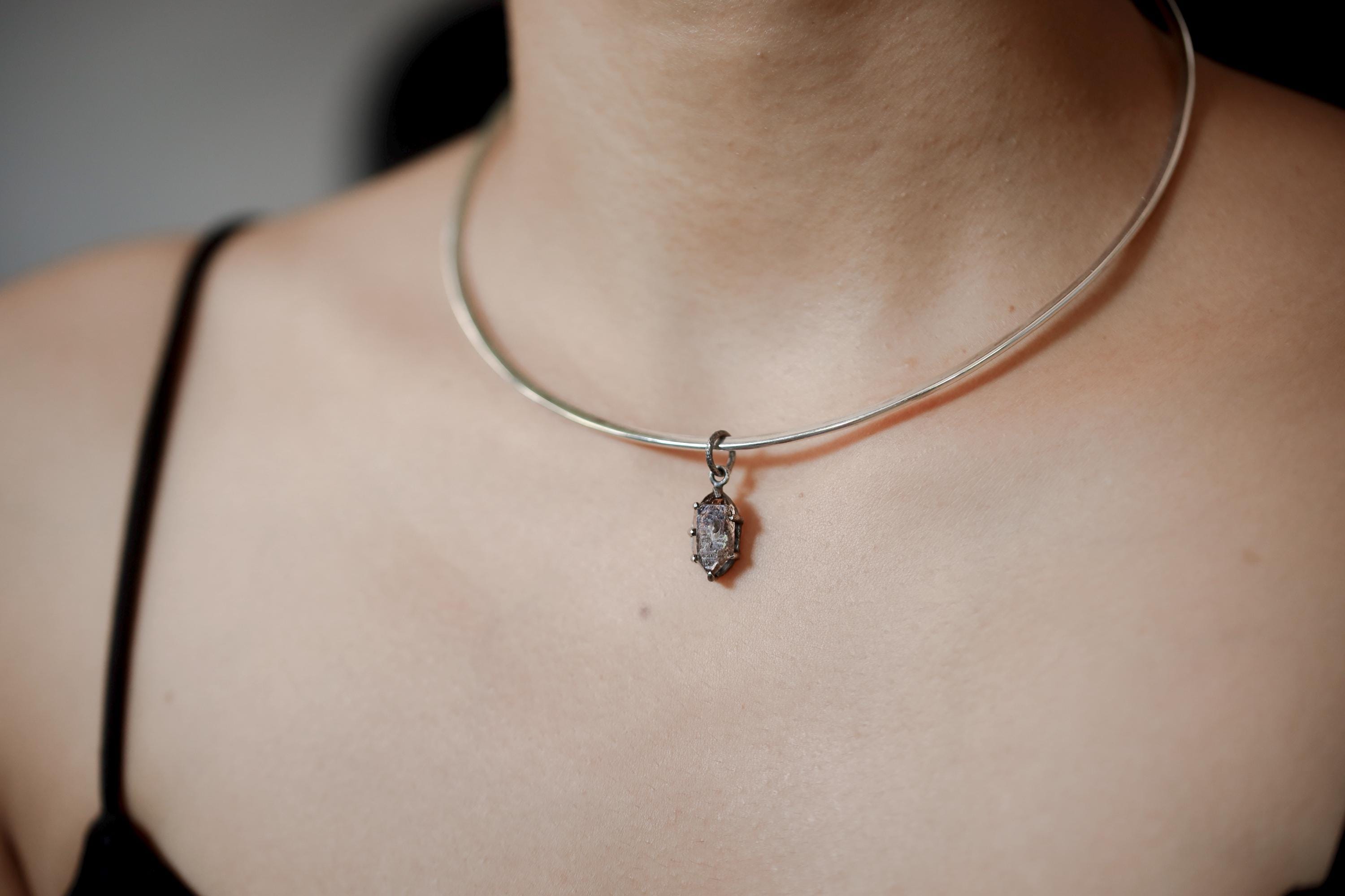 Petroleum Inclusion Quartz Necklace 925 Silver Tibetan Tabular Crystal Oxidized Claw Pendant Jewelry