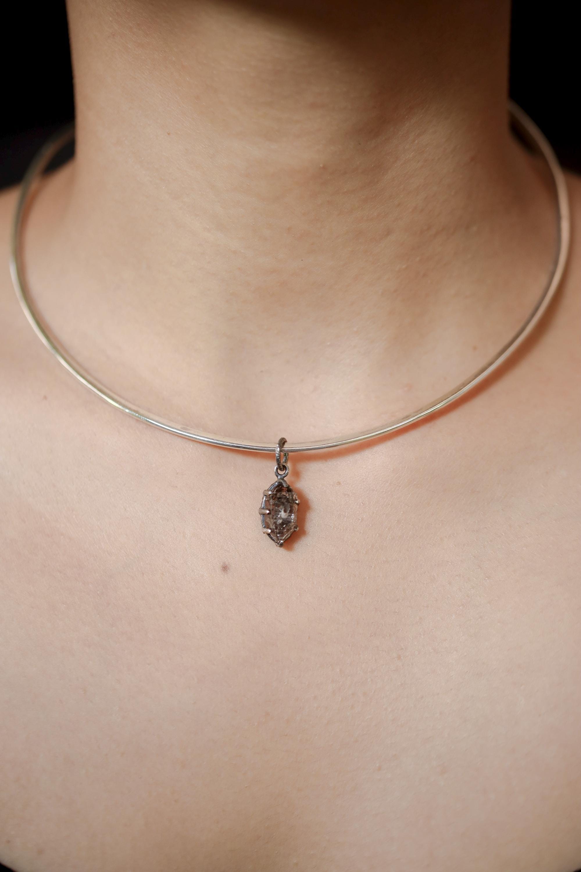 Tibetan Petroleum Inclusion Quartz Pendant High Grade Tabular Crystal Oxidised Silver Claw Setting Crown Chakra Jewelry