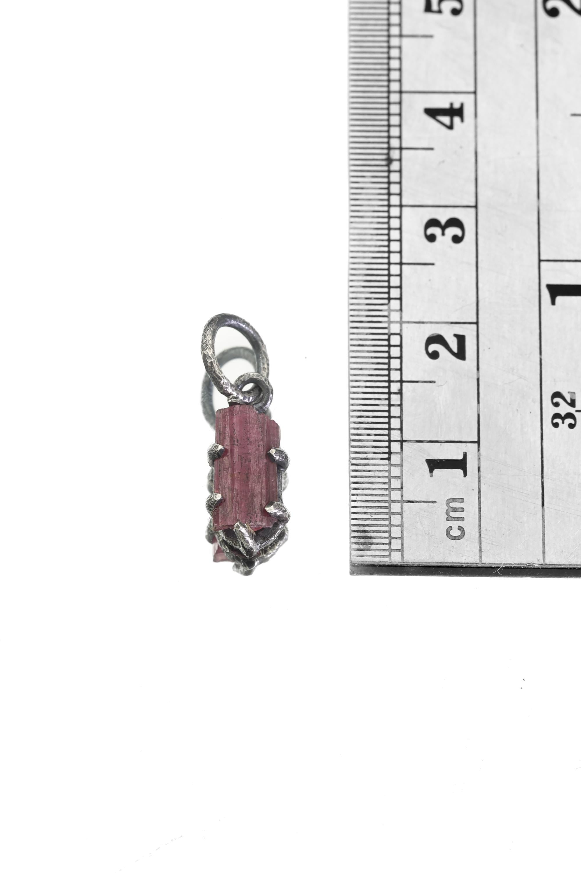 Natural Gem Pink Tourmaline Rubellite Wand Pendant, 925 Silver Claw Setting, Oxidized Finish, Root & Heart Chakra Healing Jewelry Gift