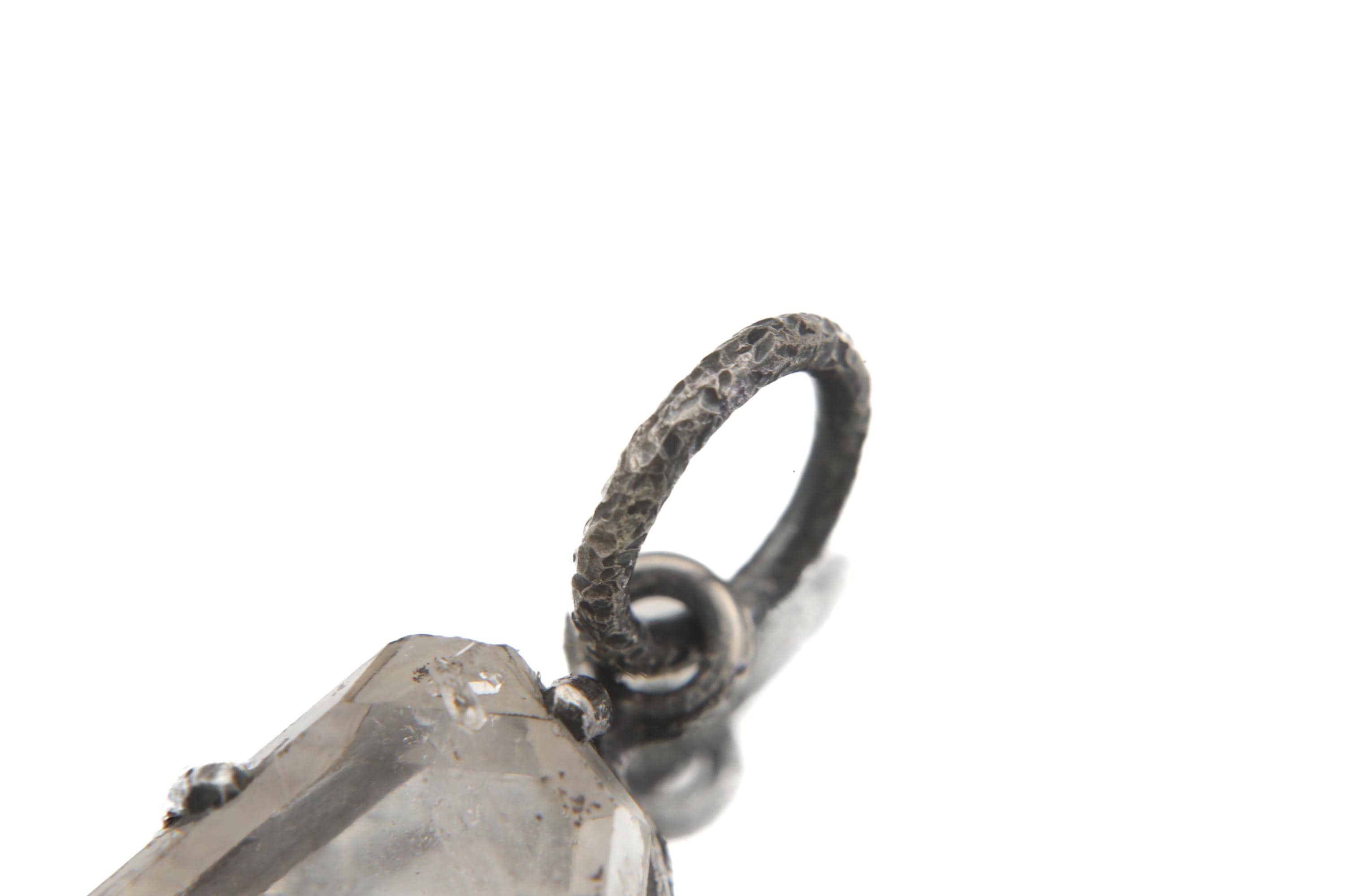 Tabular Faden Quartz Pendant Sterling Silver Claw Setting Hammer Texture Oxidized Finish Crown Chakra Raw Crystal Jewelry